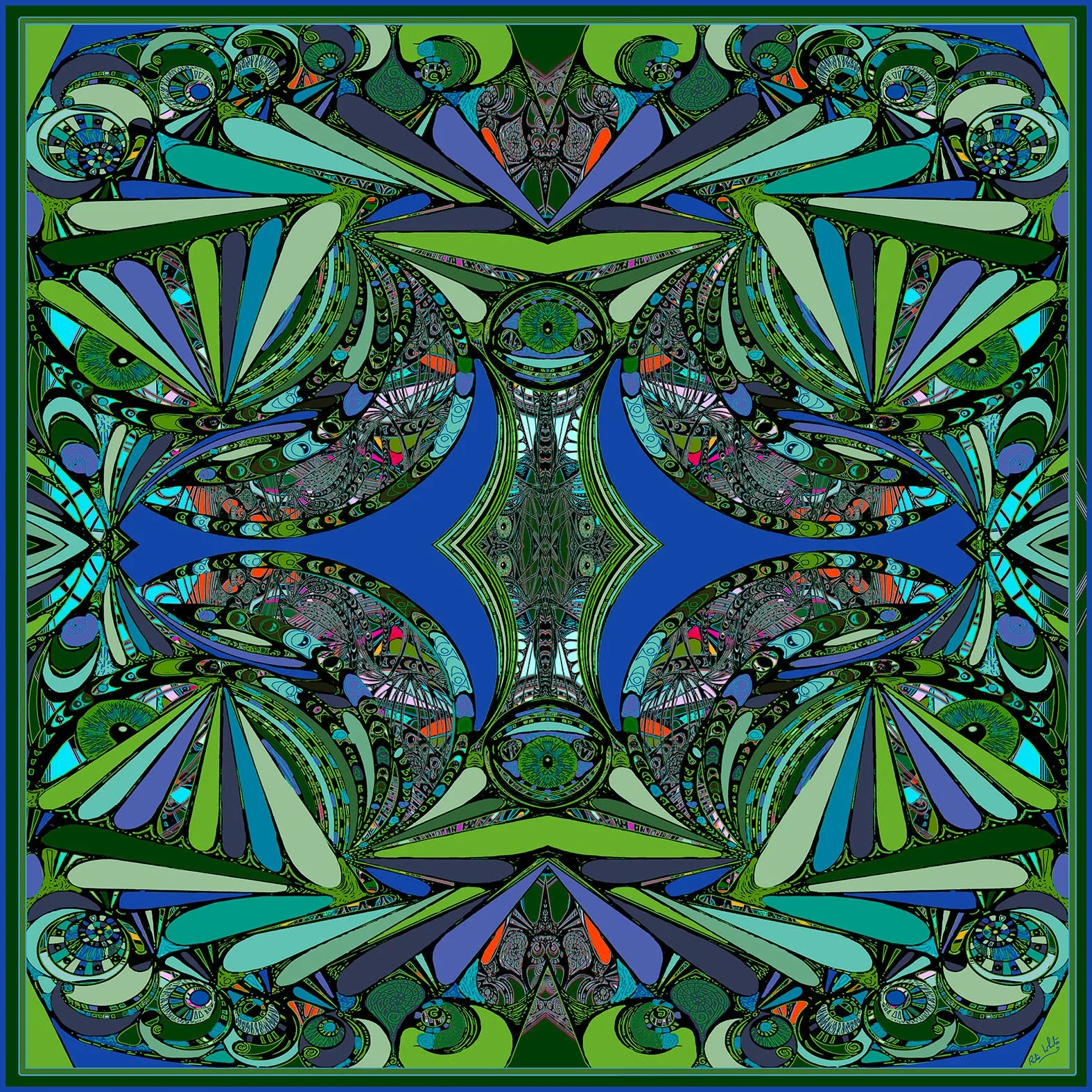 Blue /Green Universe, 110cm Square Silk Scarf