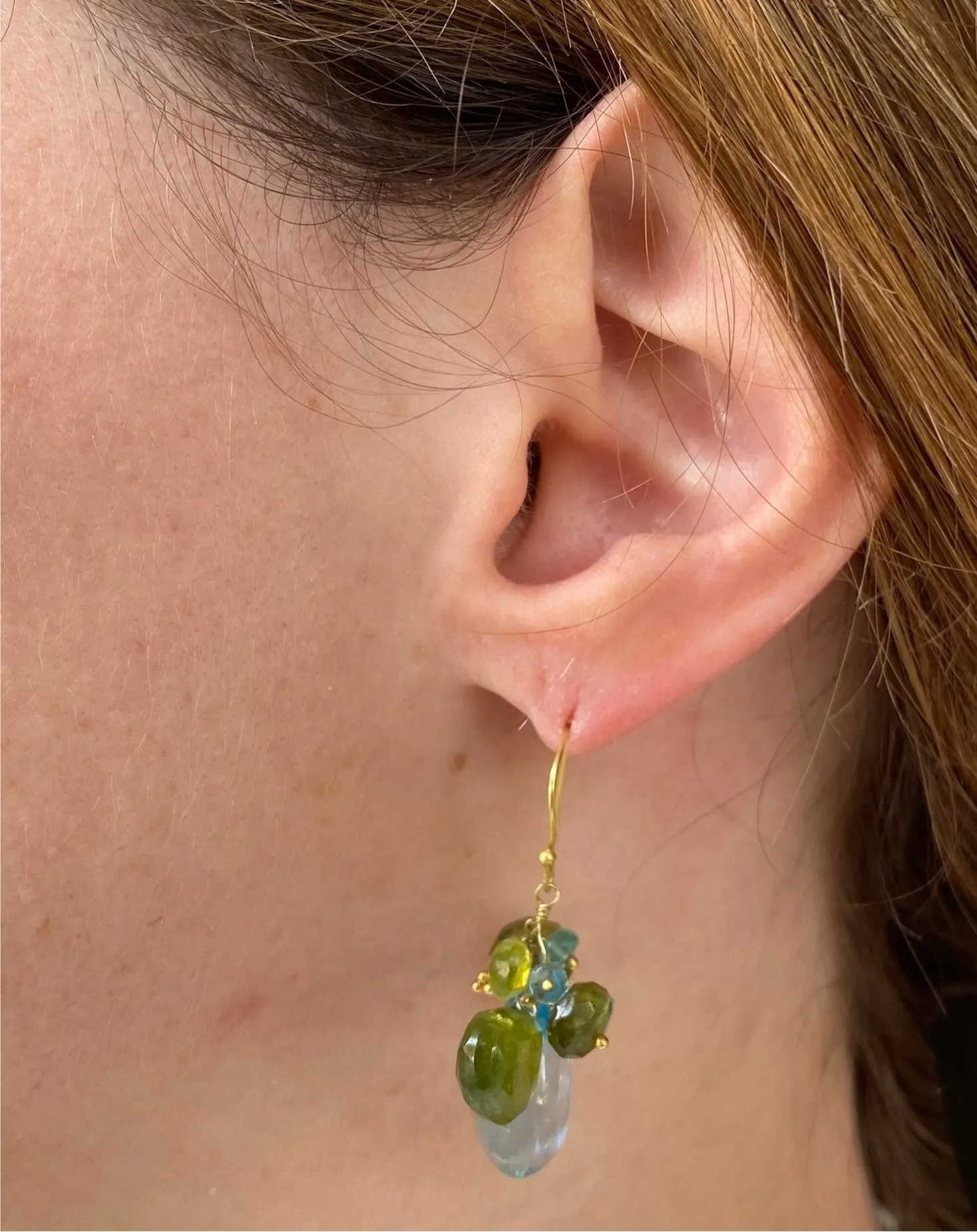 Blue Topaz & Peridot Cluster Earrings