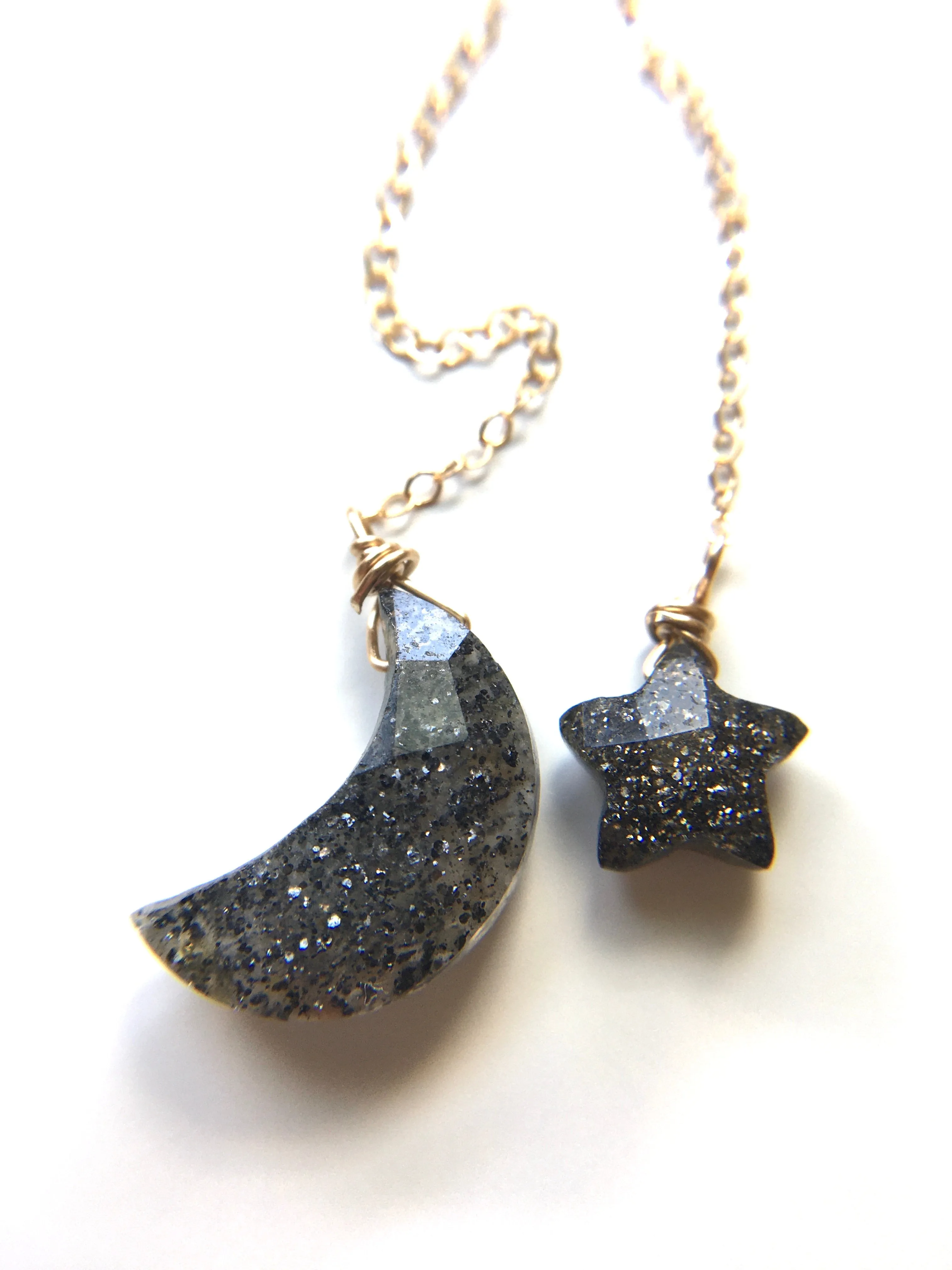 Boho Star and Moon Black Sunstone Earrings Dangle