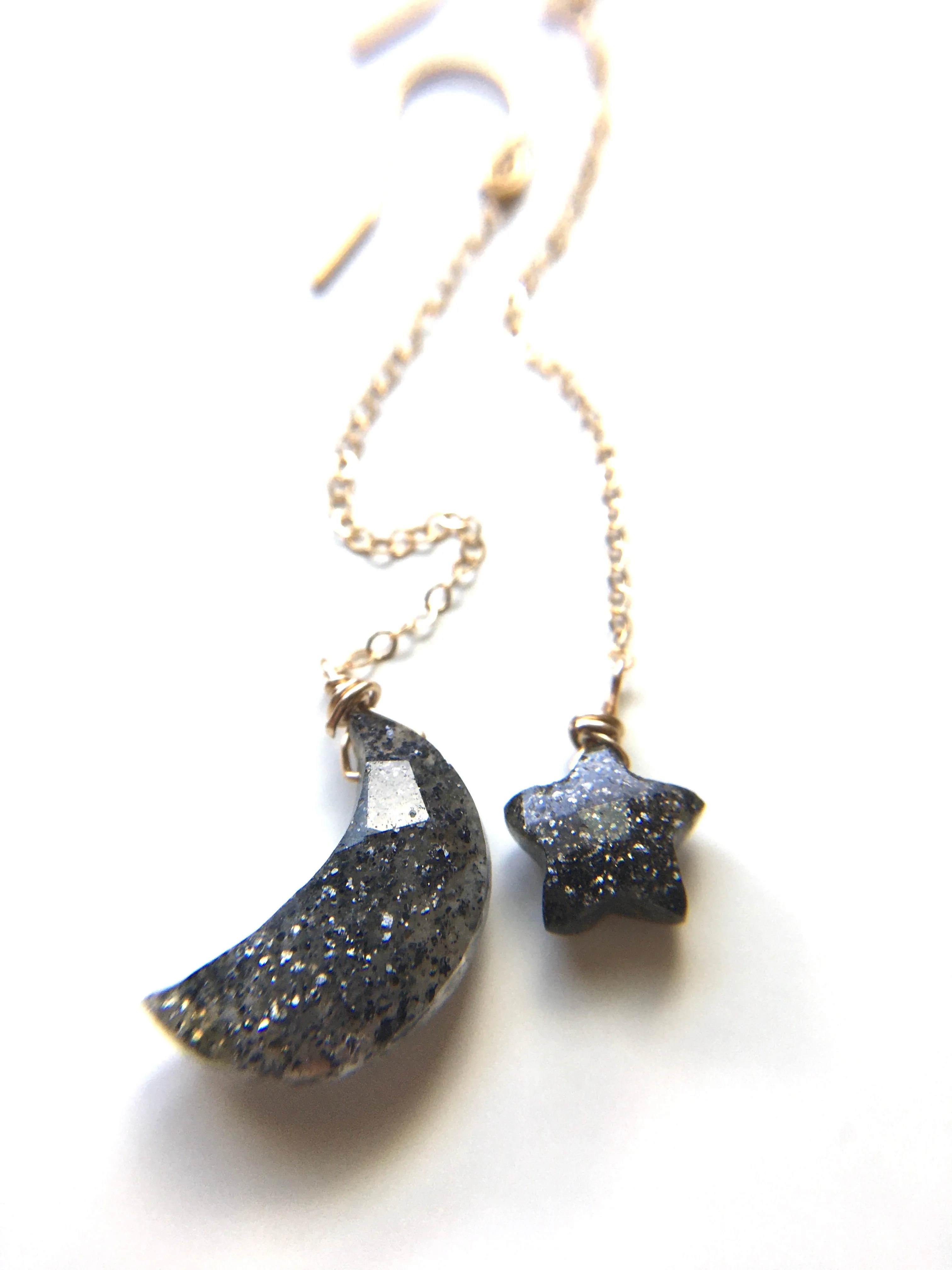 Boho Star and Moon Black Sunstone Earrings Dangle
