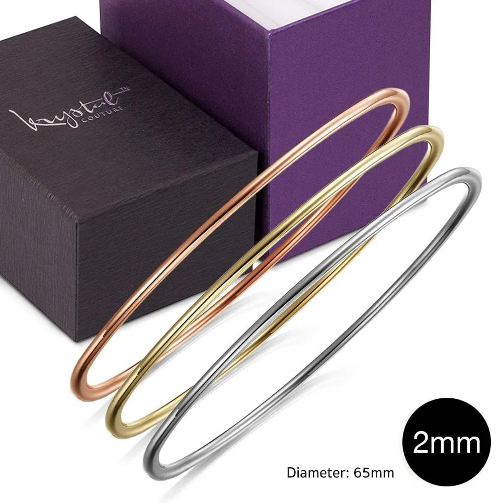 Boxed 3 pcs Tritone Gold Solid Golf Bangle 2mm Set