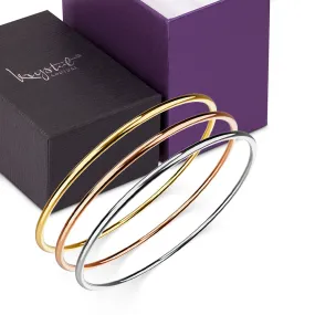 Boxed 3 pcs Tritone Gold Solid Golf Bangle 2mm Set