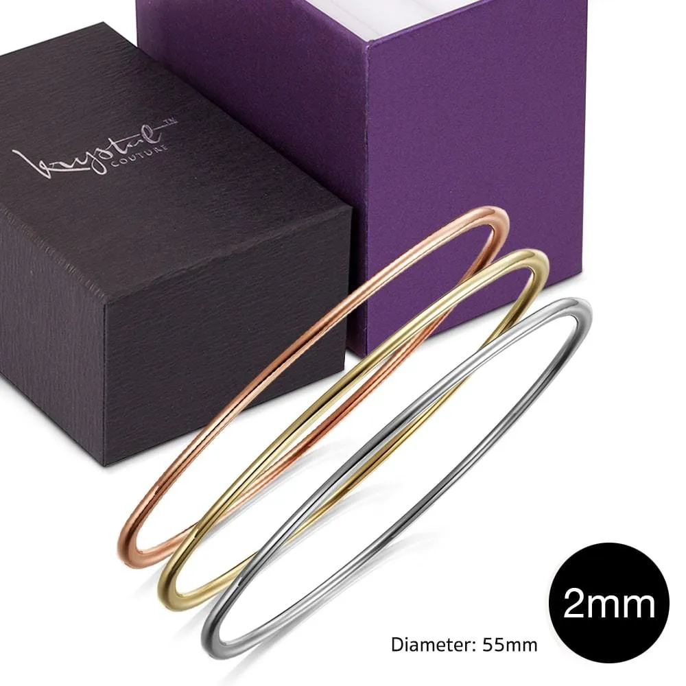 Boxed 3 pcs Tritone Gold Solid Golf Bangle 2mm Set
