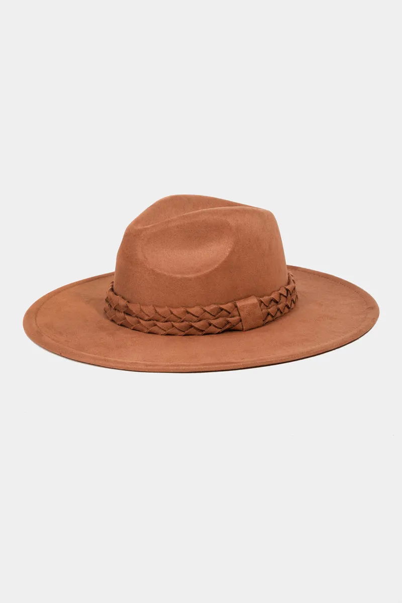 Braided Beauty Brim Detailing Fedora Hat (Assorted Colors)