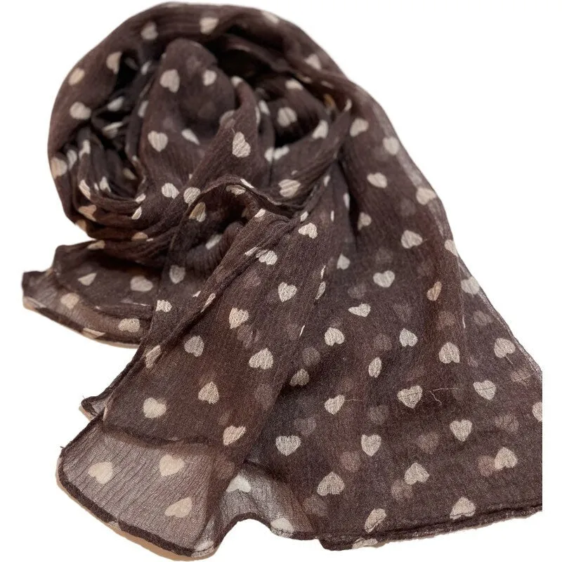 Brown Cotton Scarf with Hearts  for Felting, Material for Felting, Felting Supplies for Wet Nuno Felting, Craft Supplies, Great for Collage