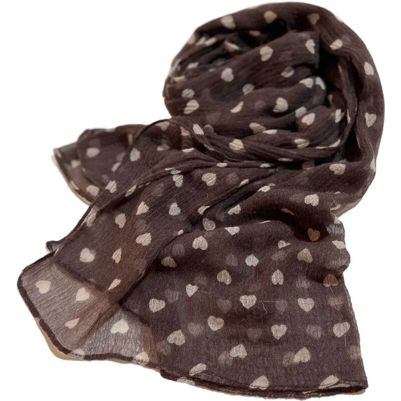 Brown Cotton Scarf with Hearts  for Felting, Material for Felting, Felting Supplies for Wet Nuno Felting, Craft Supplies, Great for Collage