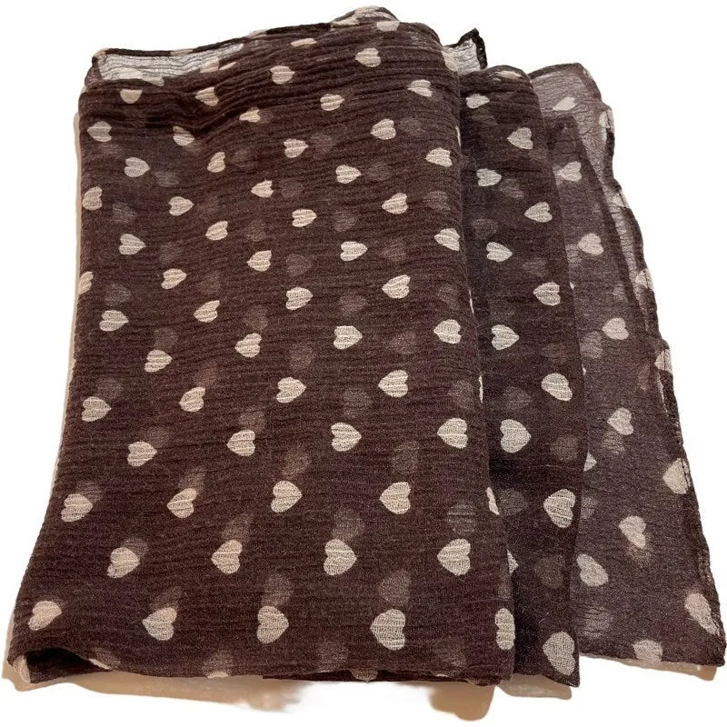 Brown Cotton Scarf with Hearts  for Felting, Material for Felting, Felting Supplies for Wet Nuno Felting, Craft Supplies, Great for Collage