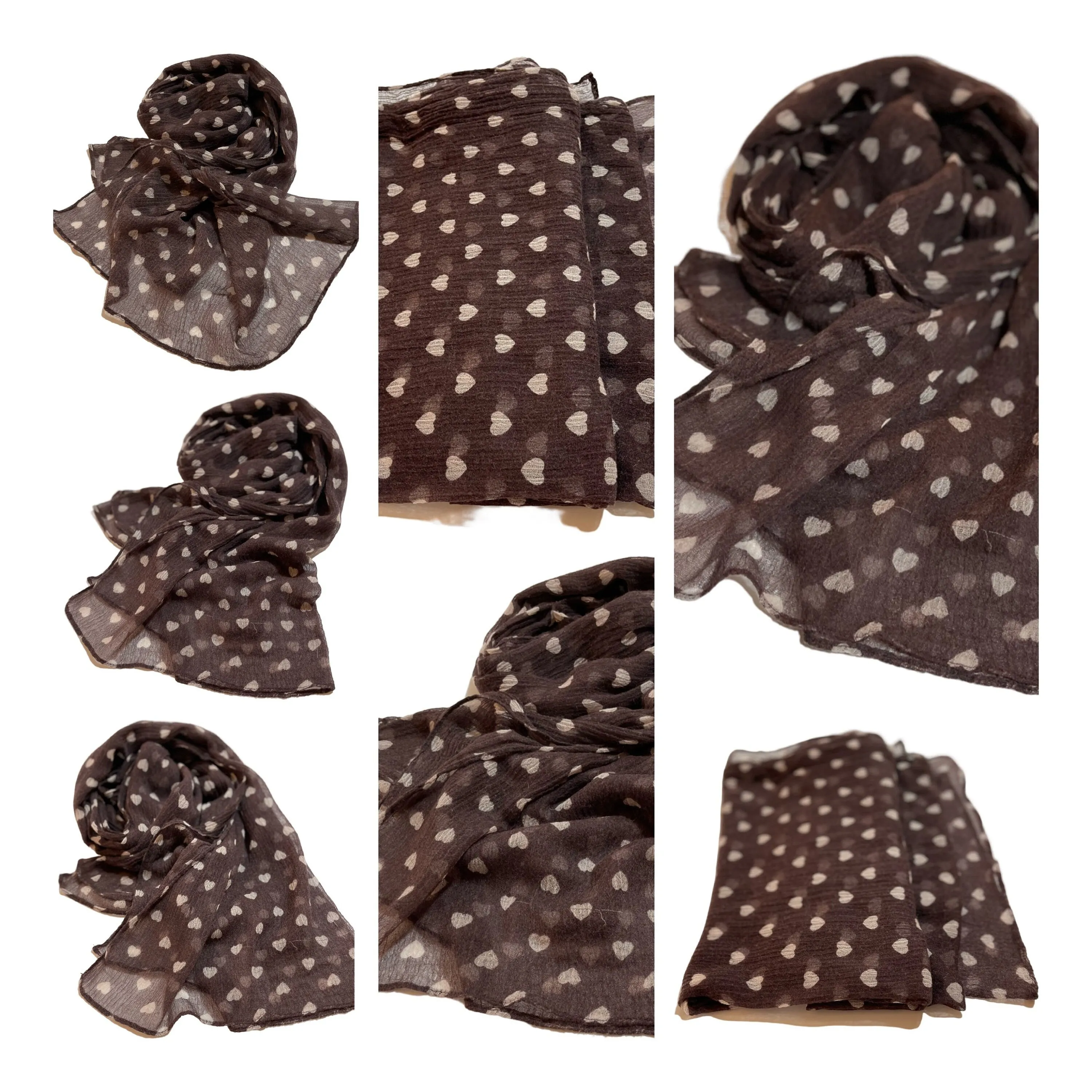 Brown Cotton Scarf with Hearts  for Felting, Material for Felting, Felting Supplies for Wet Nuno Felting, Craft Supplies, Great for Collage
