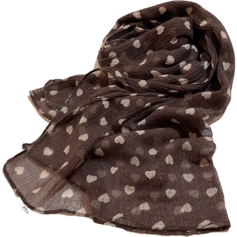 Brown Cotton Scarf with Hearts  for Felting, Material for Felting, Felting Supplies for Wet Nuno Felting, Craft Supplies, Great for Collage