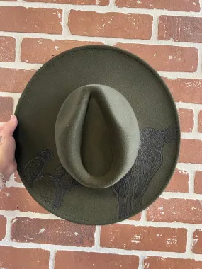 Bull Skull   Cactus Burnt Hat (Olive)