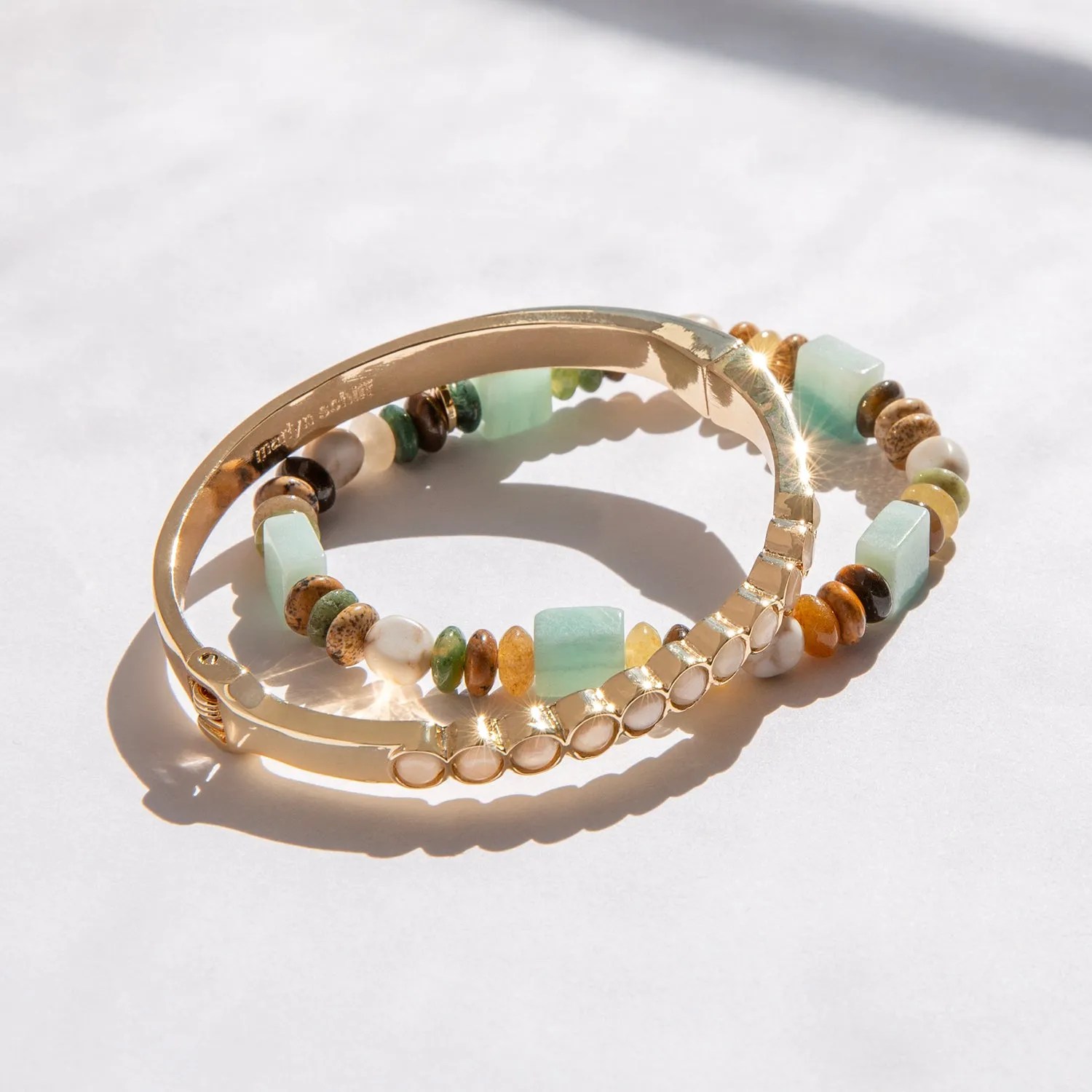 cat eye stone hinged bangle