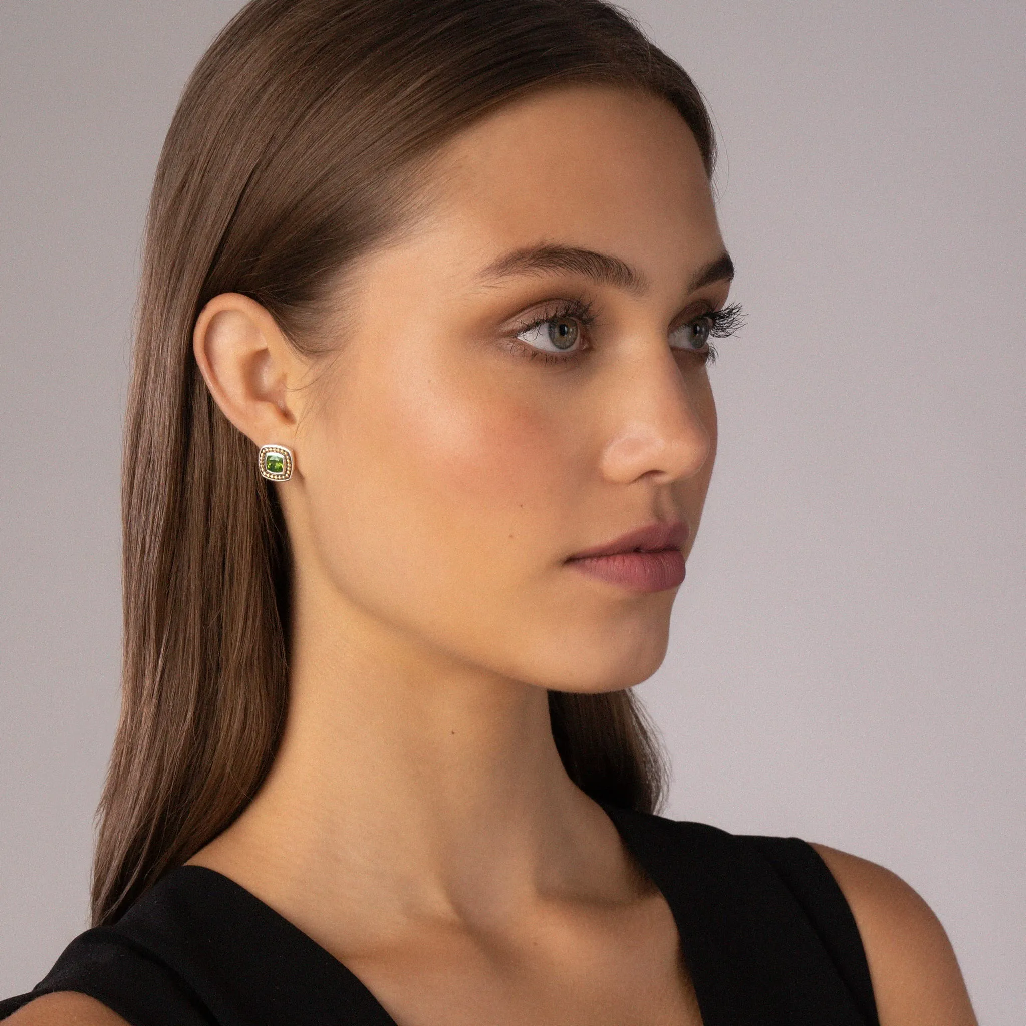 Caviar Color Peridot Stud Earrings