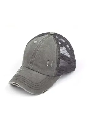 C.C Criss Cross Distressed Denim Cap (Grey)