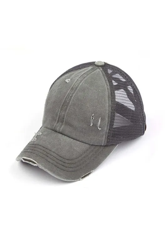 C.C Criss Cross Distressed Denim Cap (Grey)