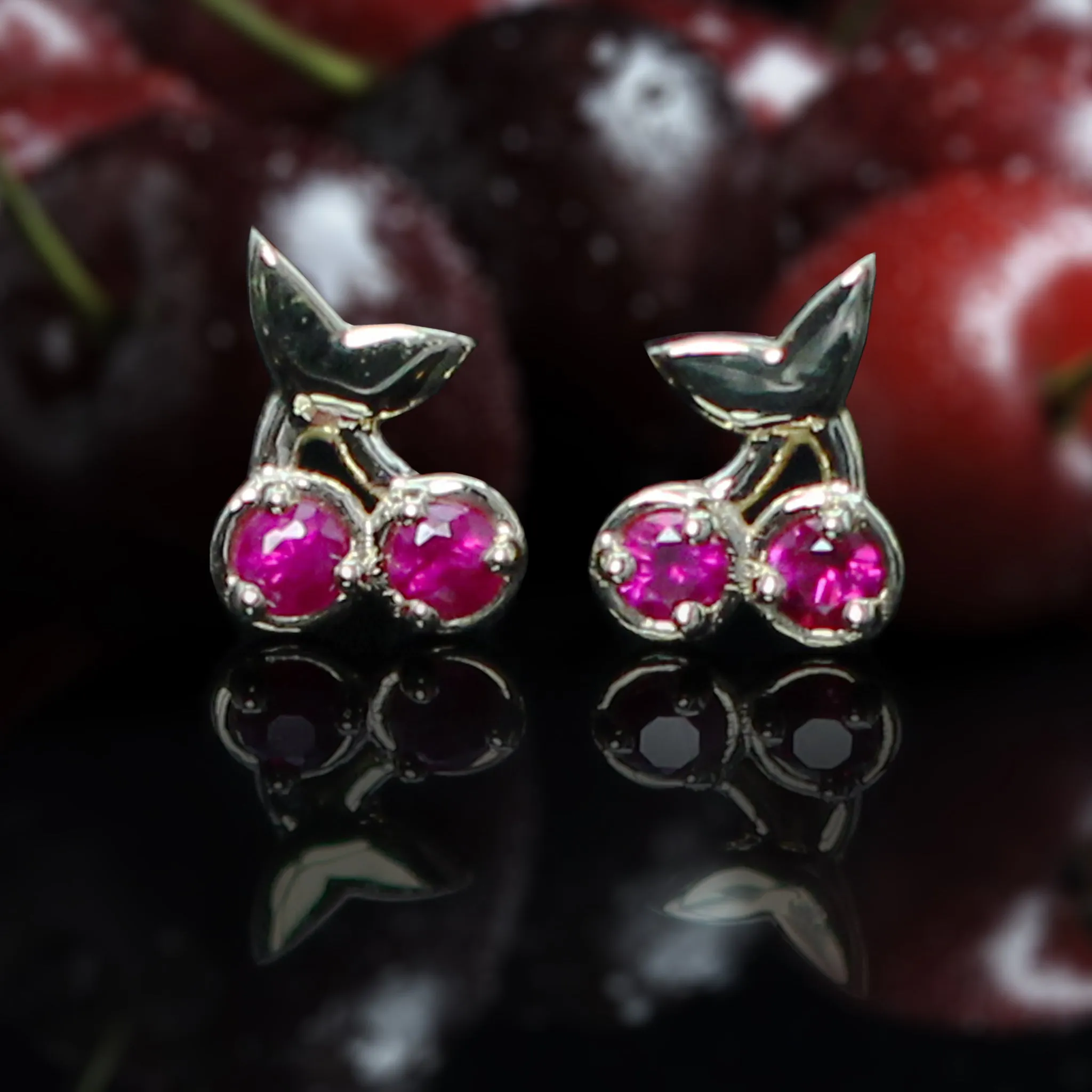 Cherry Fruit Studs - Rubies