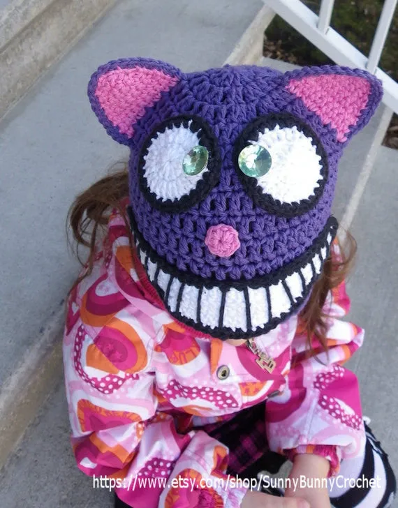 Cheshire Cat Hat, Crochet Hat Pattern, Animal Hat Pattern, Halloween Hat, Cat Hat, Alice in Wonderland, fall, child, baby, winter, beanie