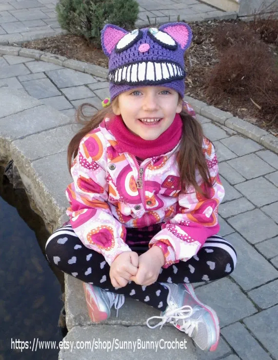 Cheshire Cat Hat, Crochet Hat Pattern, Animal Hat Pattern, Halloween Hat, Cat Hat, Alice in Wonderland, fall, child, baby, winter, beanie