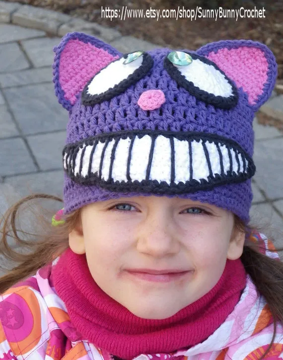 Cheshire Cat Hat, Crochet Hat Pattern, Animal Hat Pattern, Halloween Hat, Cat Hat, Alice in Wonderland, fall, child, baby, winter, beanie