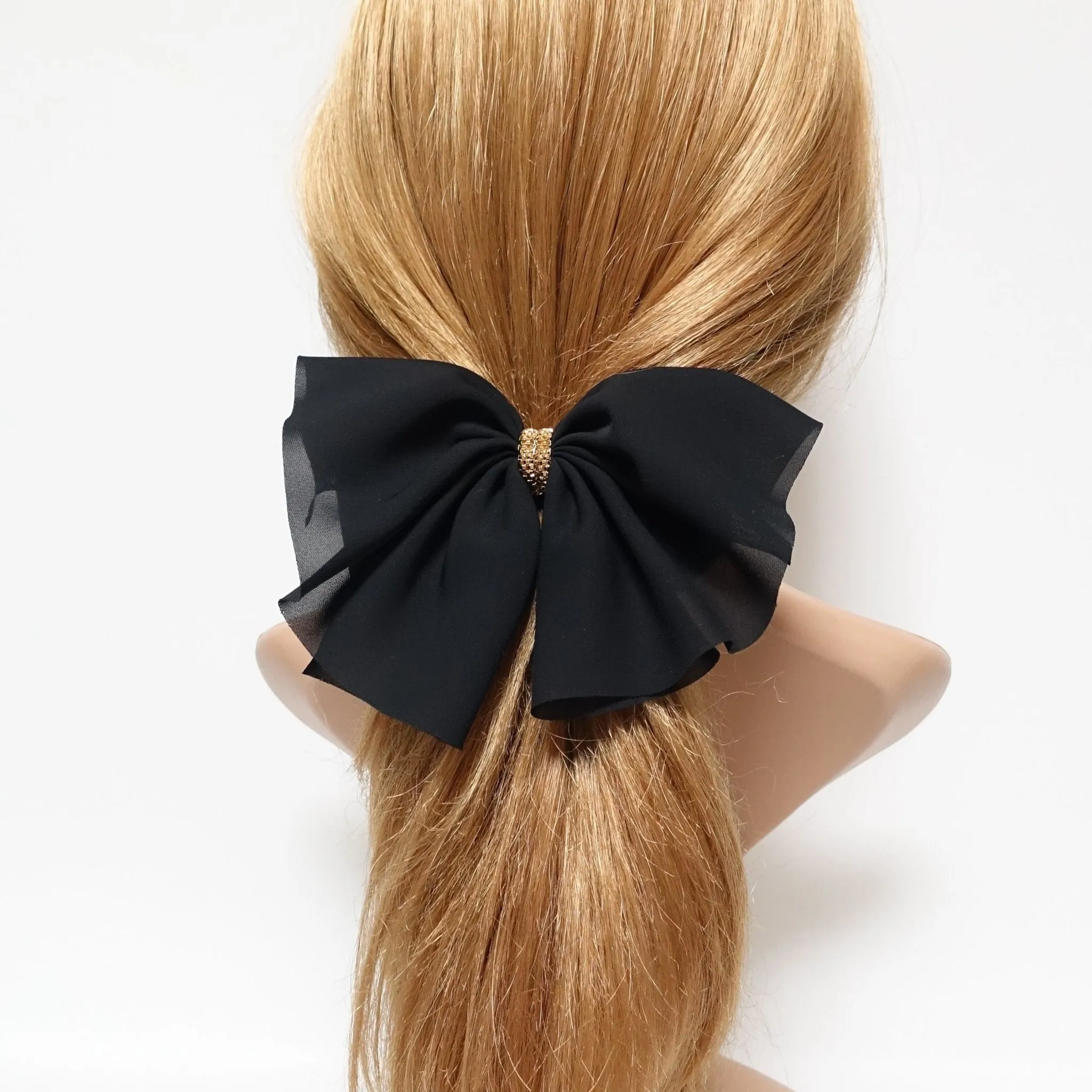 chiffon hair bow golden chain decorated butterfly hair bow barrette women hair accessory