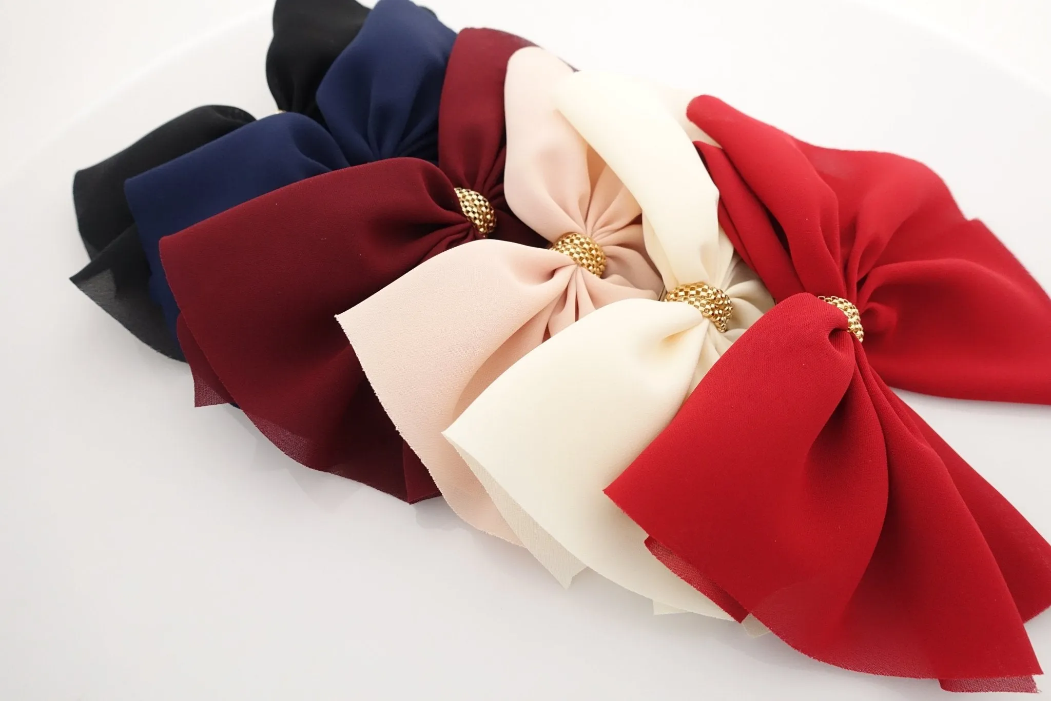 chiffon hair bow golden chain decorated butterfly hair bow barrette women hair accessory