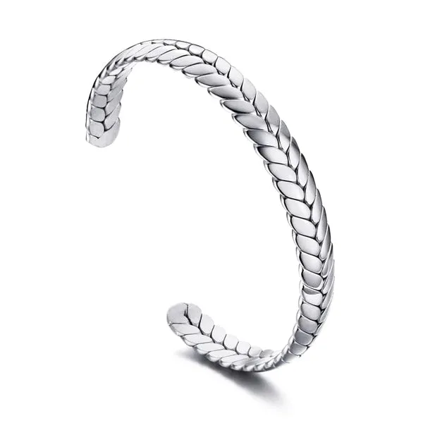 Classy Men Braided Silver Cuff Bracelet