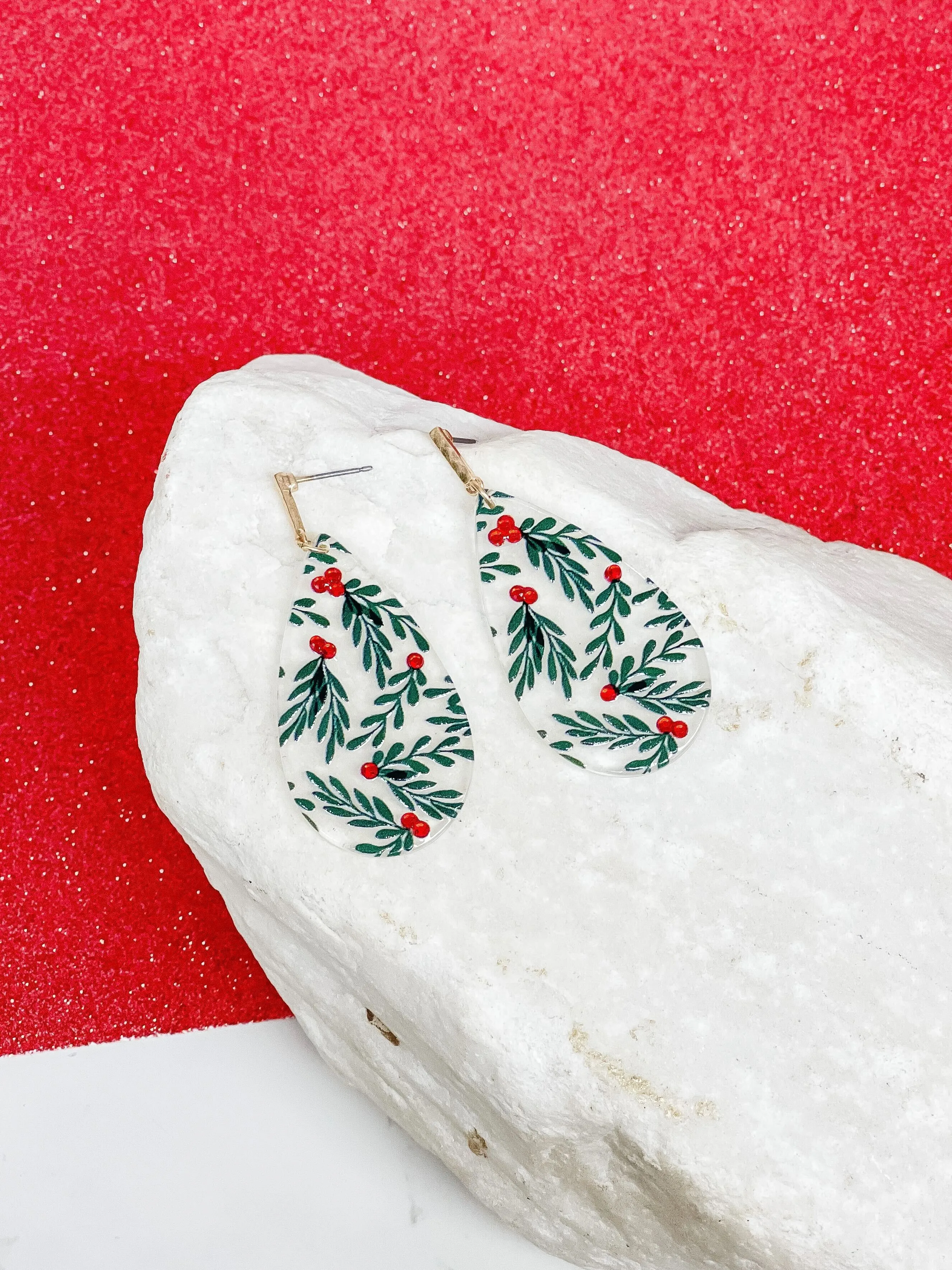 Clear Mistletoe Teardrop Dangle Earrings