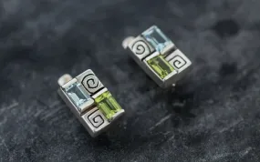 Colorful Square Earrings - Swirl Maze Earrings - Vintage Baguette Earrings