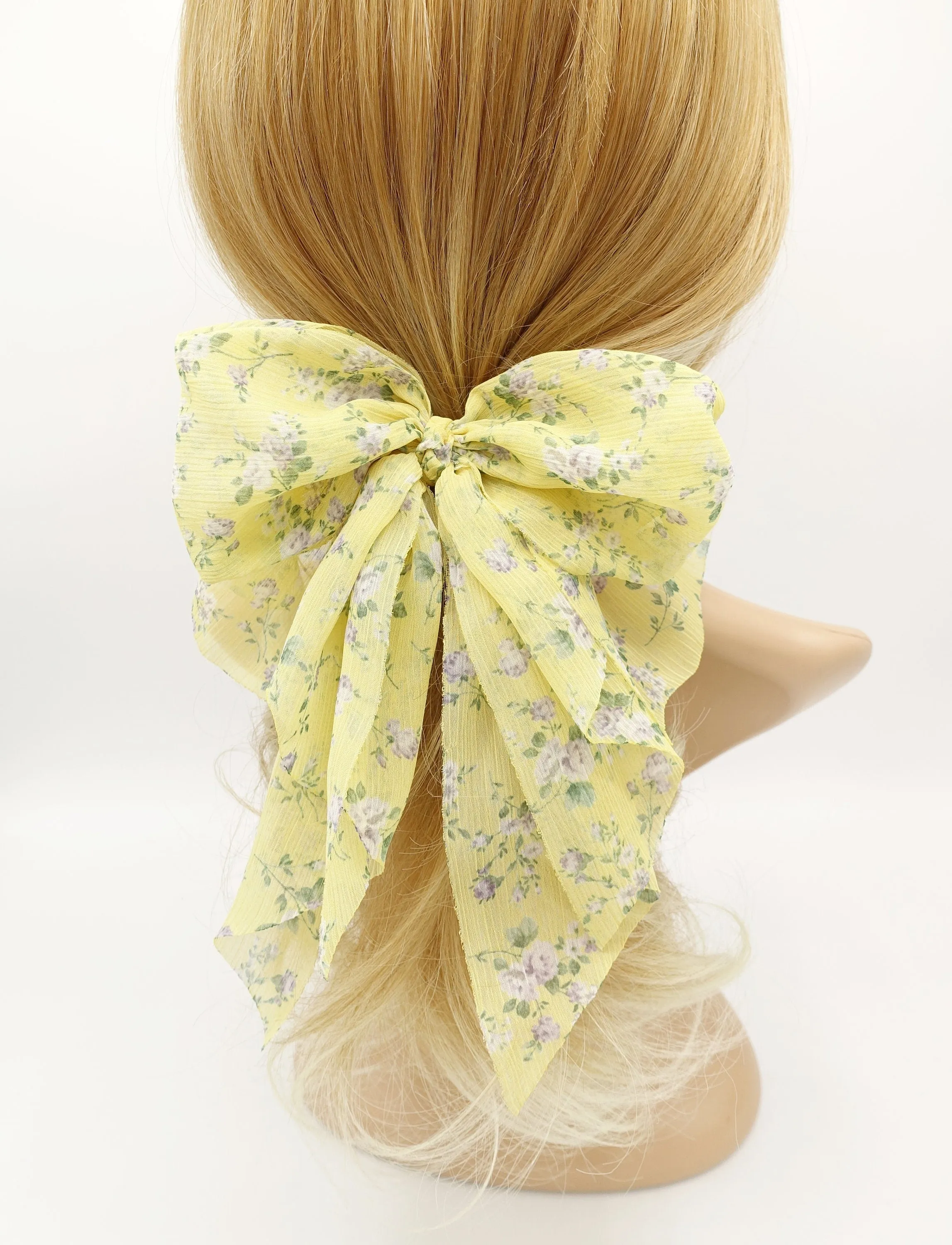 crinkled chiffon floral hair bow for women