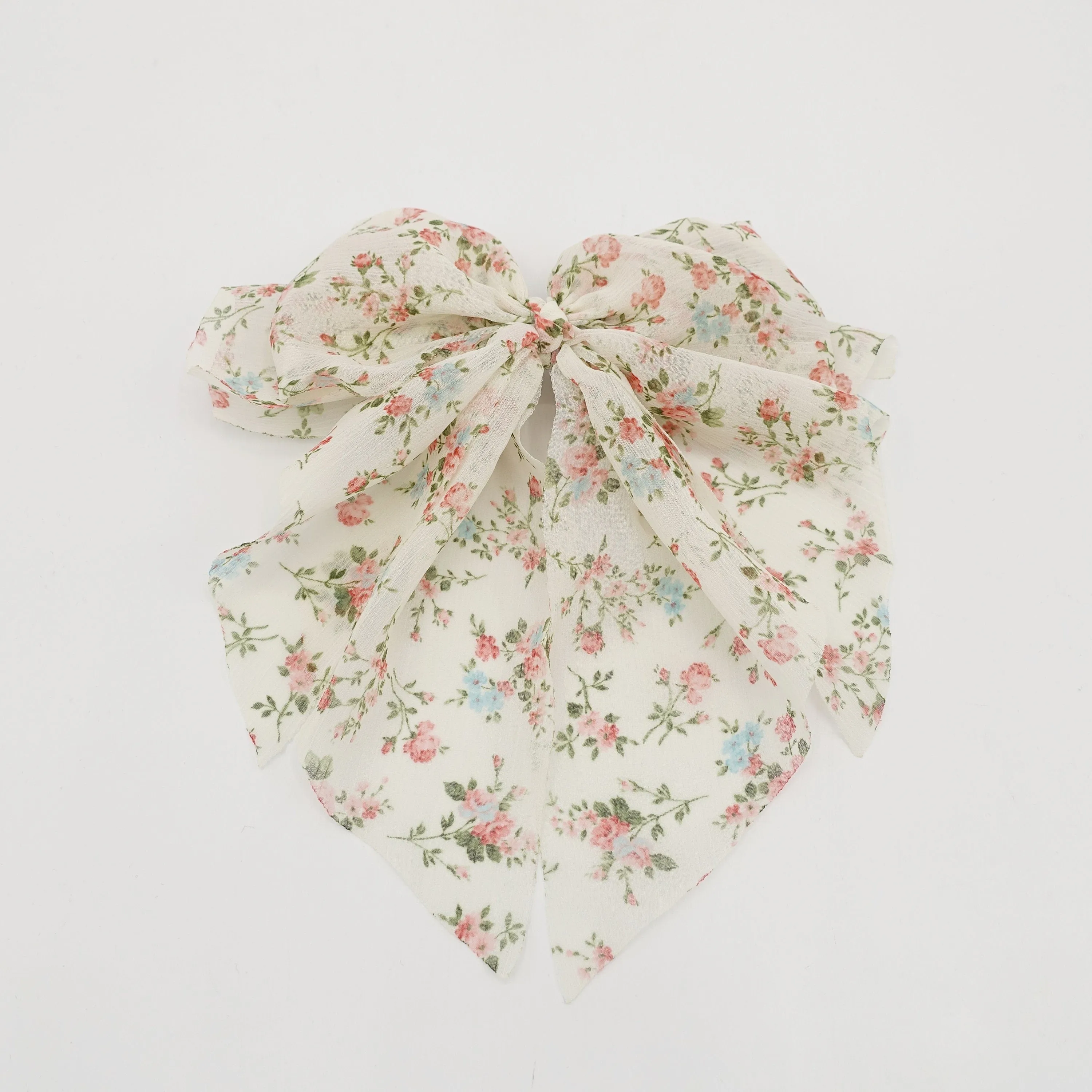 crinkled chiffon floral hair bow for women