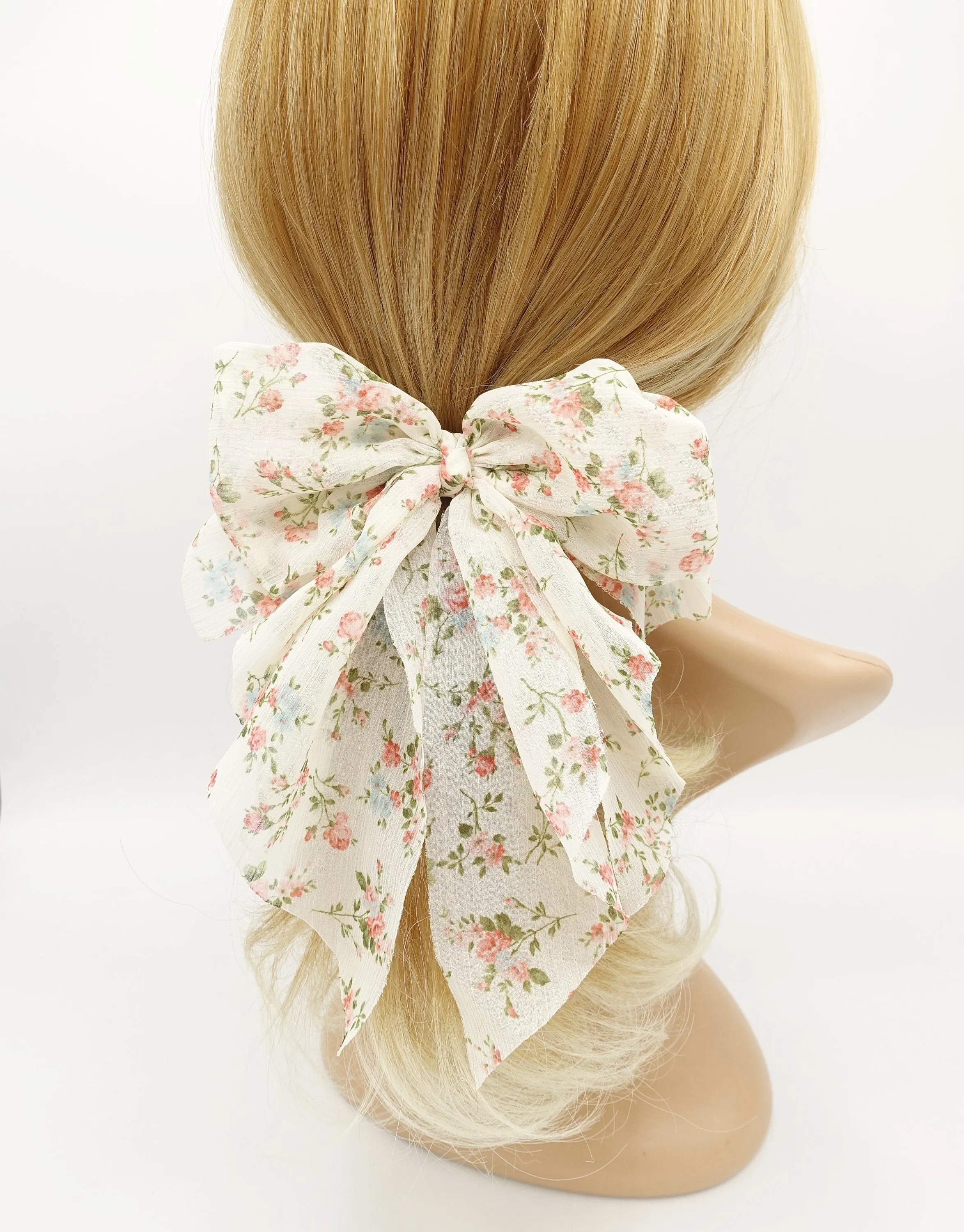 crinkled chiffon floral hair bow for women
