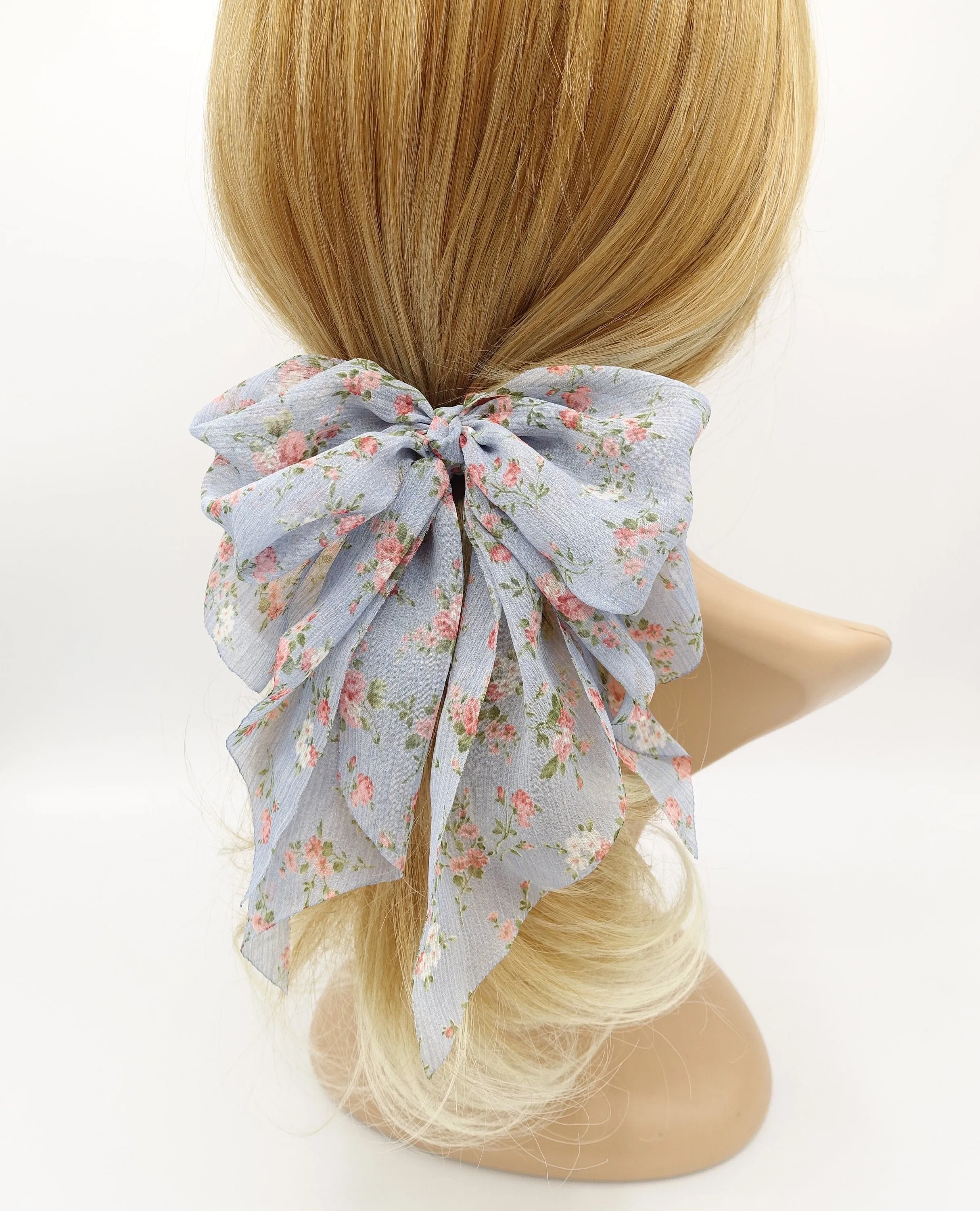 crinkled chiffon floral hair bow for women