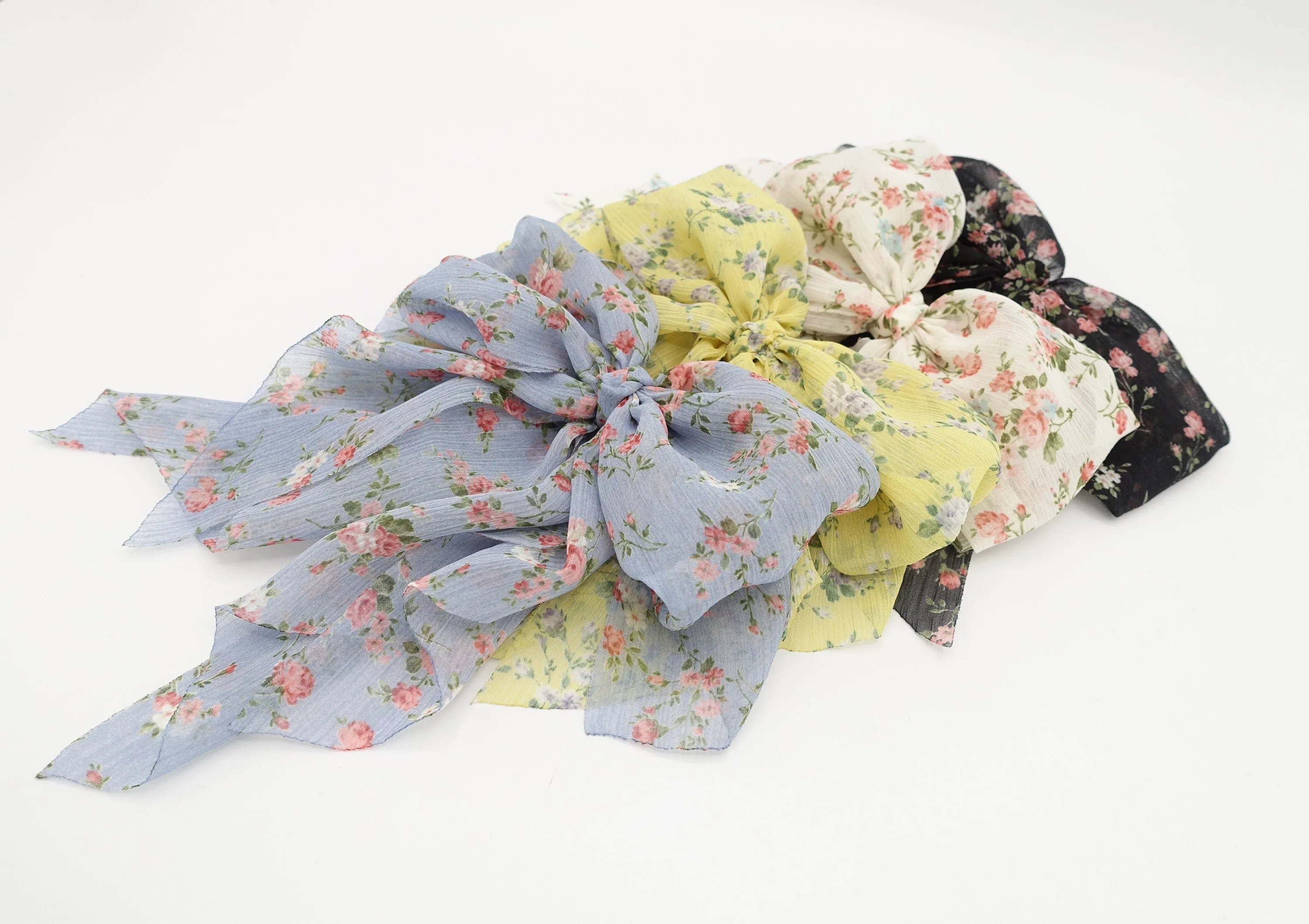crinkled chiffon floral hair bow for women