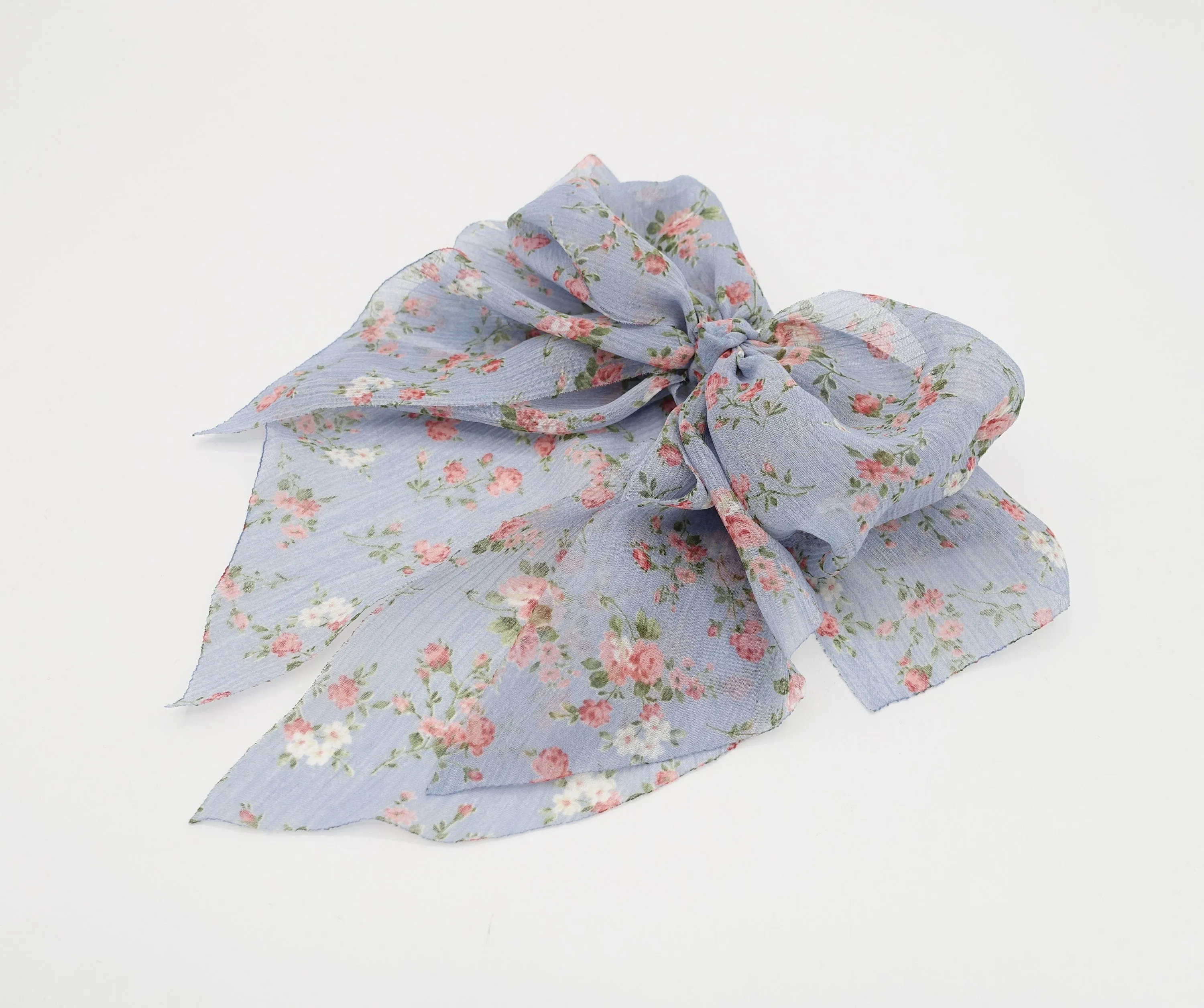 crinkled chiffon floral hair bow for women