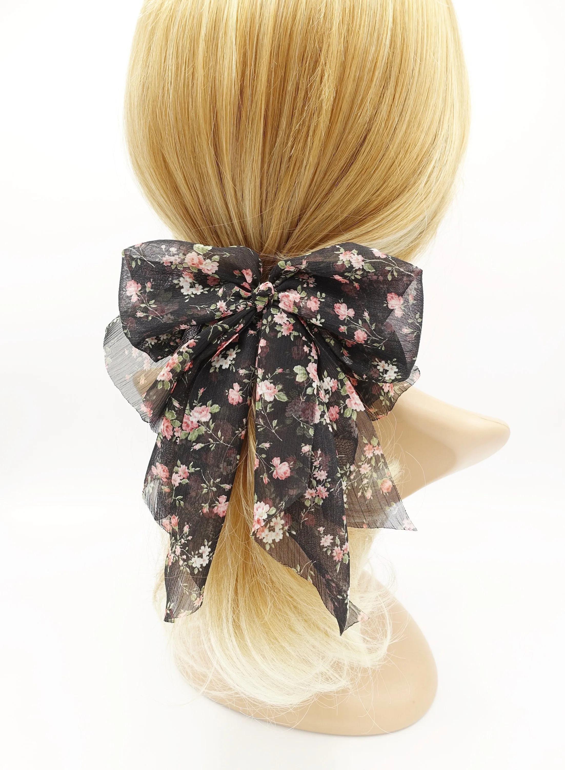 crinkled chiffon floral hair bow for women