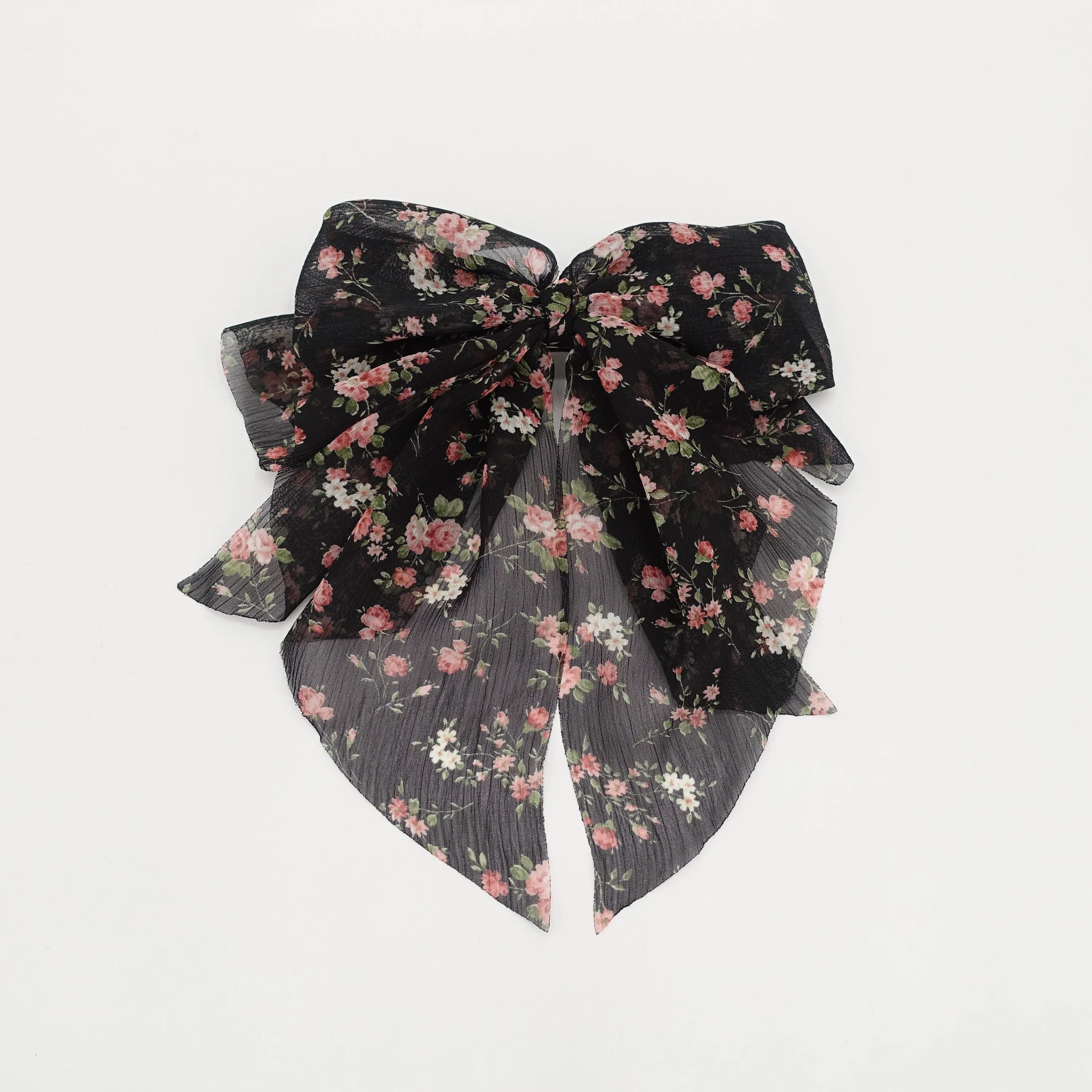 crinkled chiffon floral hair bow for women