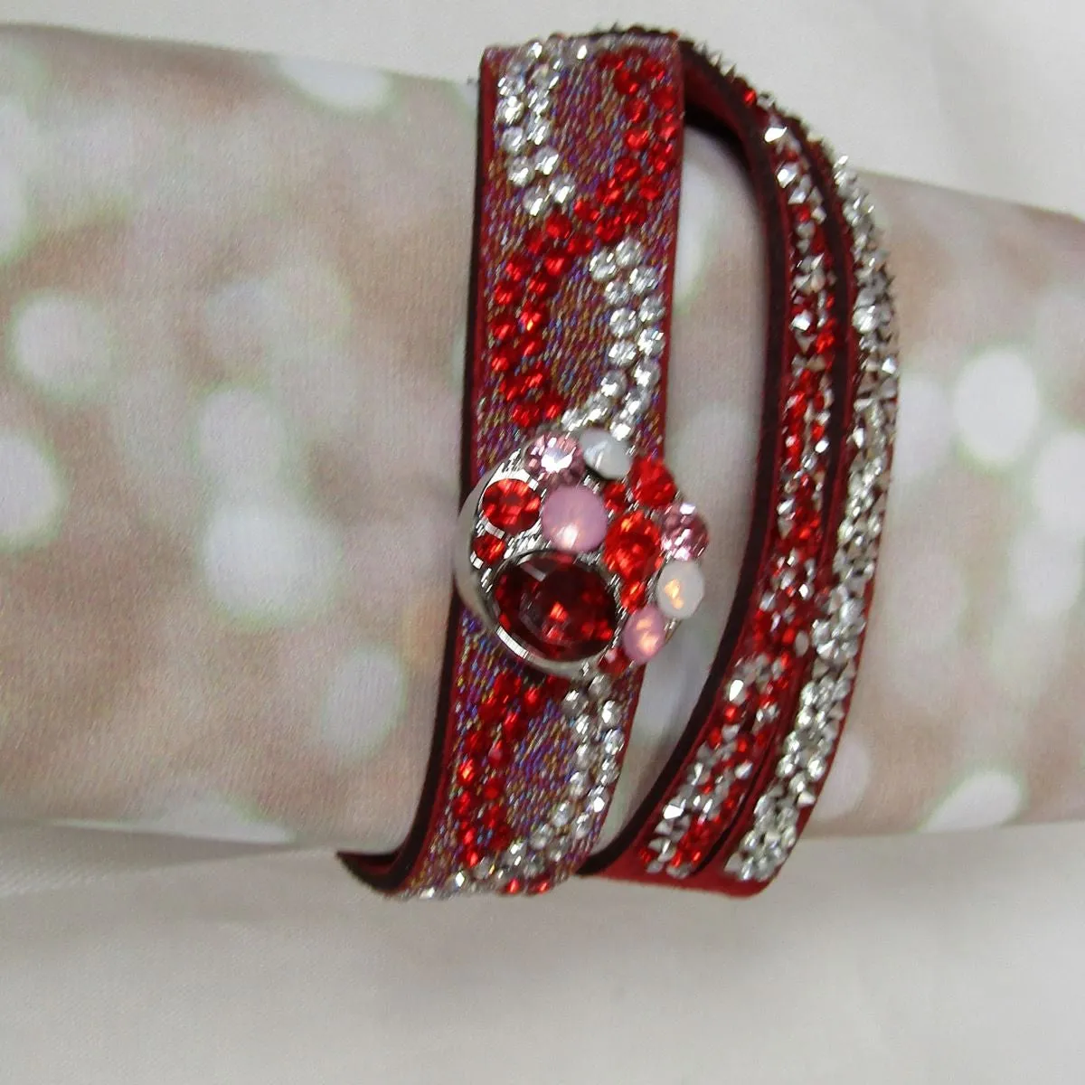Crystal & Rhinestone Wrap Leather Cuff Bracelet