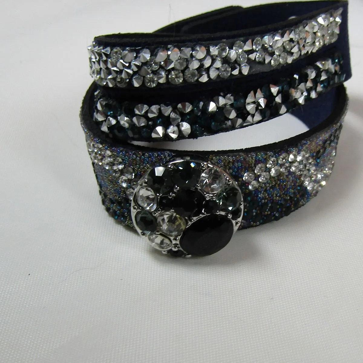 Crystal & Rhinestone Wrap Leather Cuff Bracelet