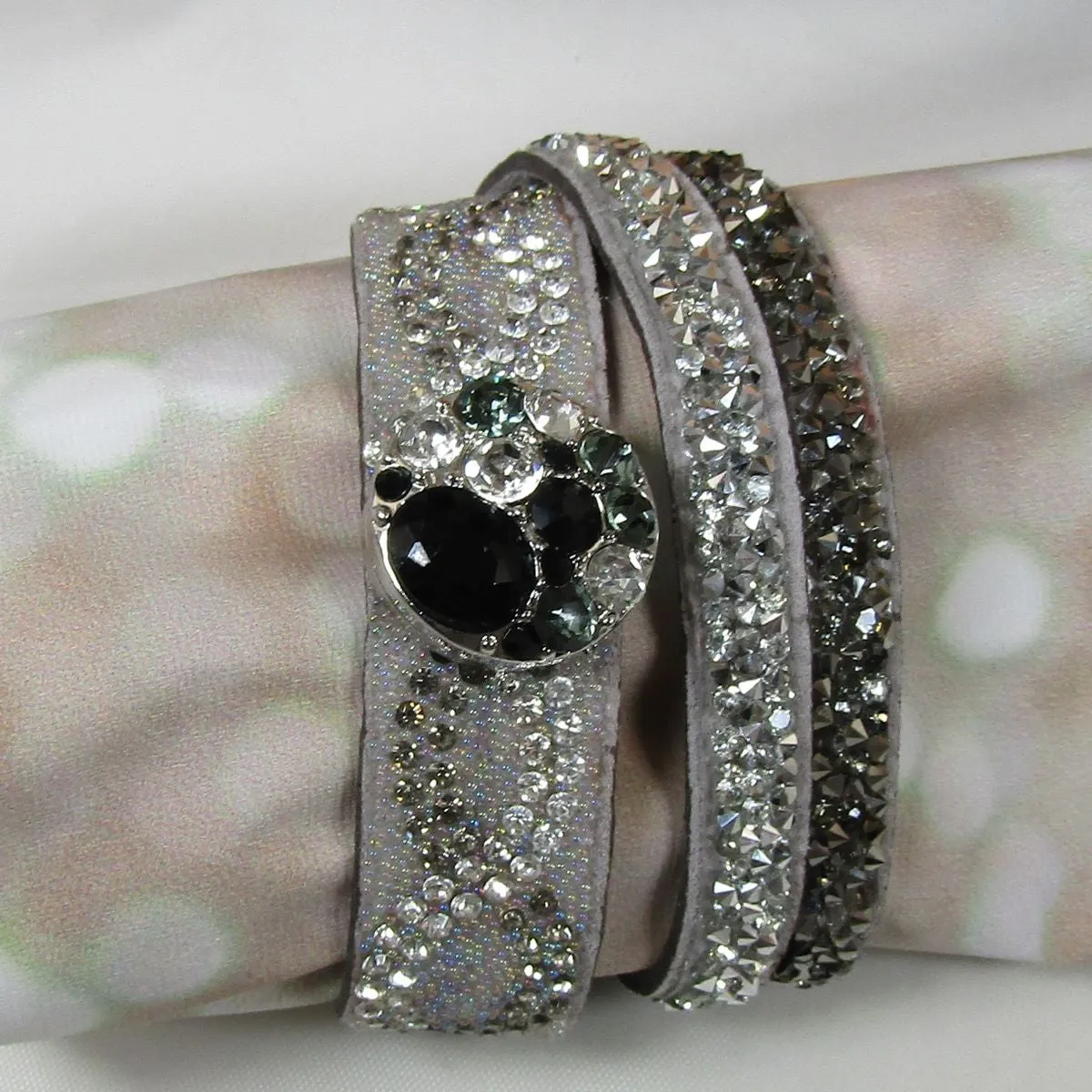 Crystal & Rhinestone Wrap Leather Cuff Bracelet