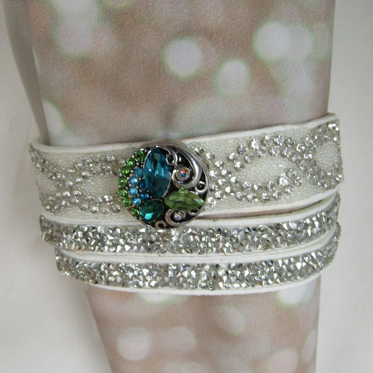 Crystal & Rhinestone Wrap Leather Cuff Bracelet