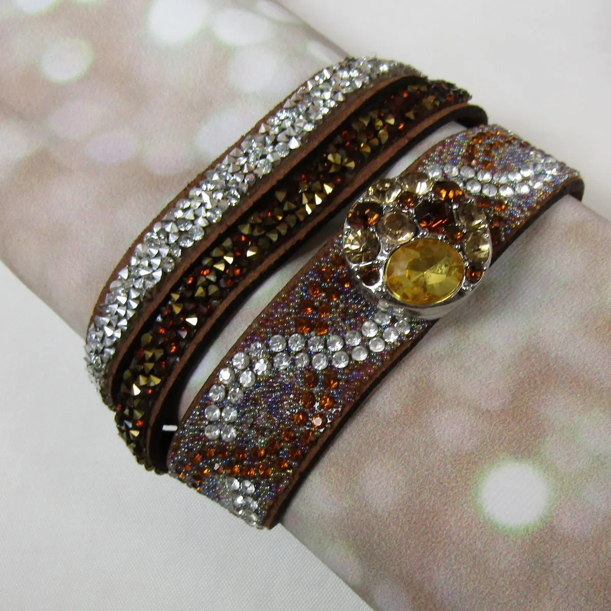 Crystal & Rhinestone Wrap Leather Cuff Bracelet