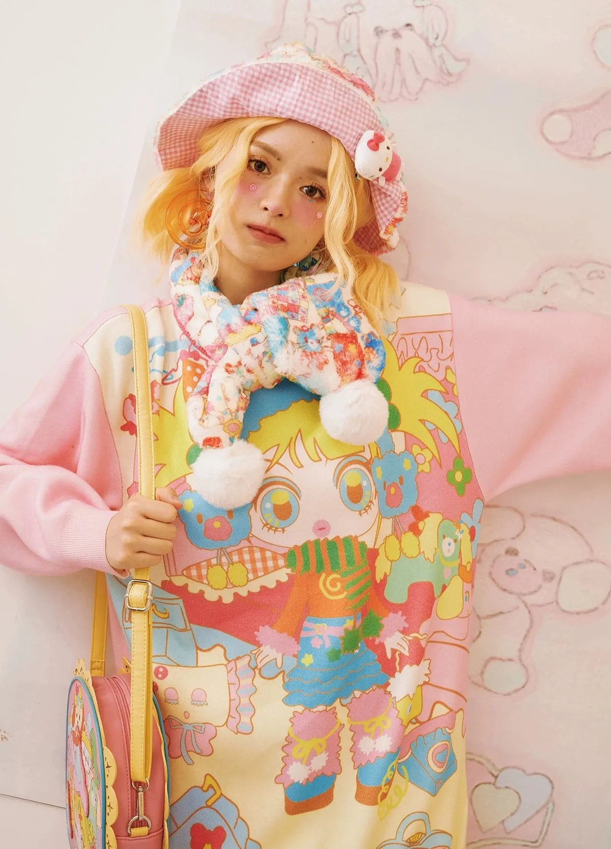 Cute Cartoon Print Hat And Scarf Set