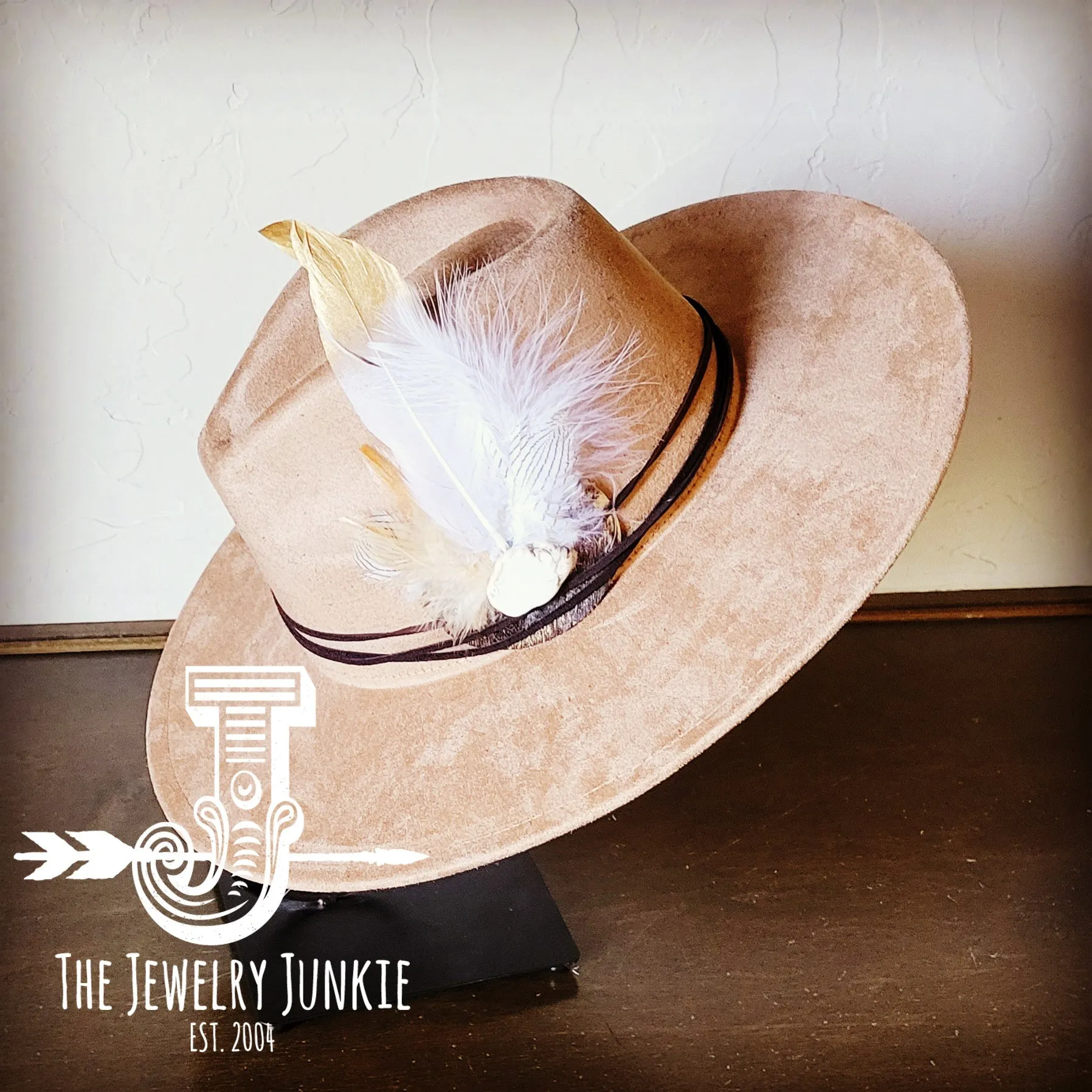 Dark Metallic Feather & Turquoise Slab Hat Band   Choice of Hat 986d