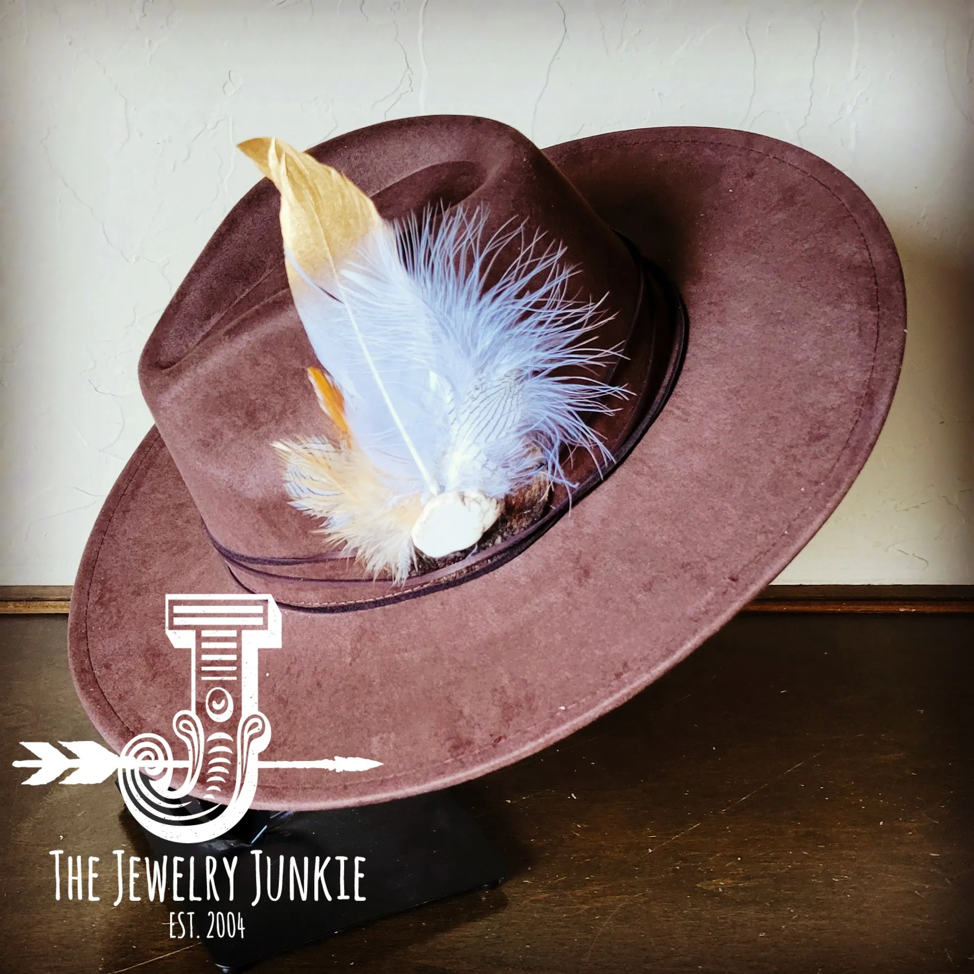 Dark Metallic Feather & Turquoise Slab Hat Band   Choice of Hat 986d