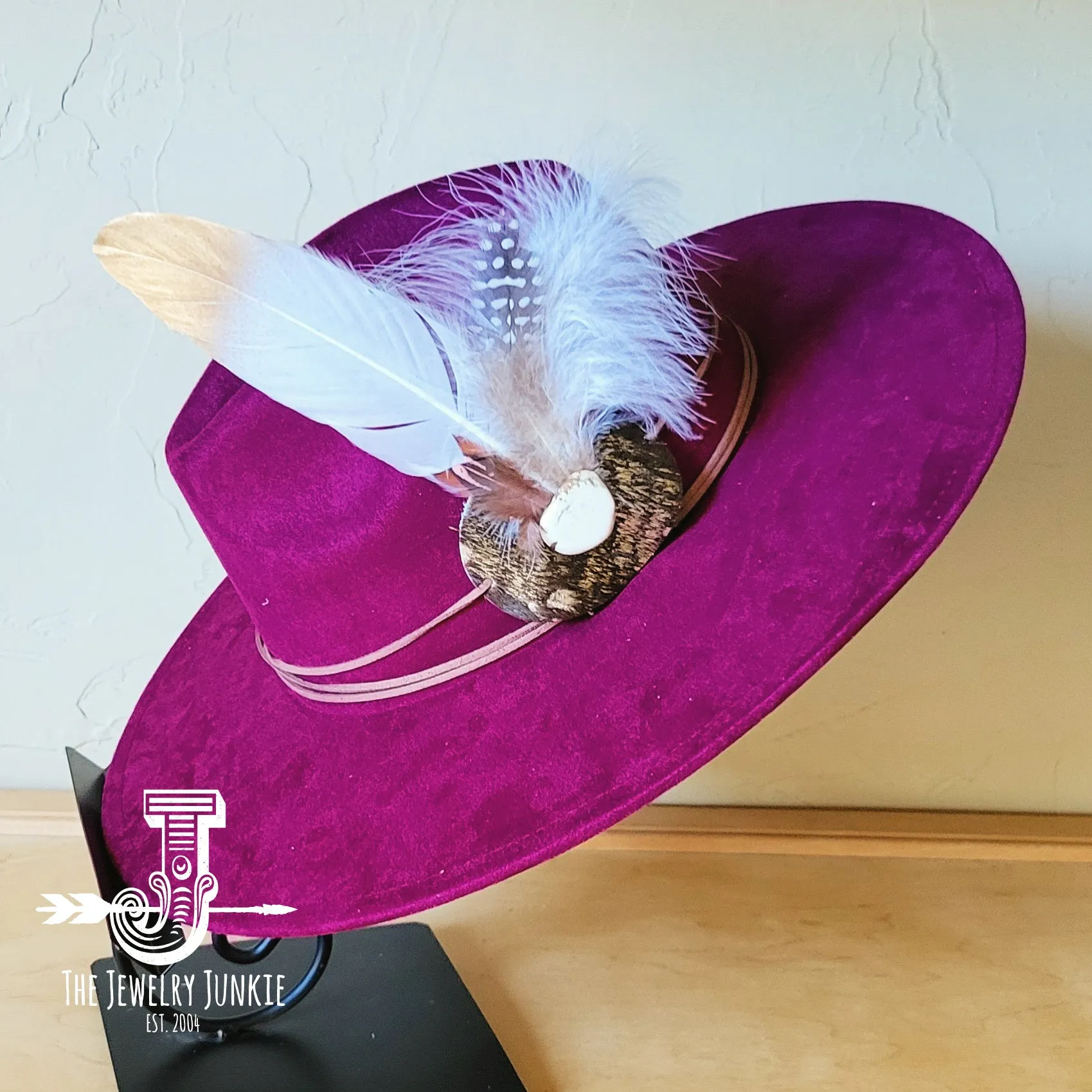 Dark Metallic Feather & Turquoise Slab Hat Band   Choice of Hat 986d