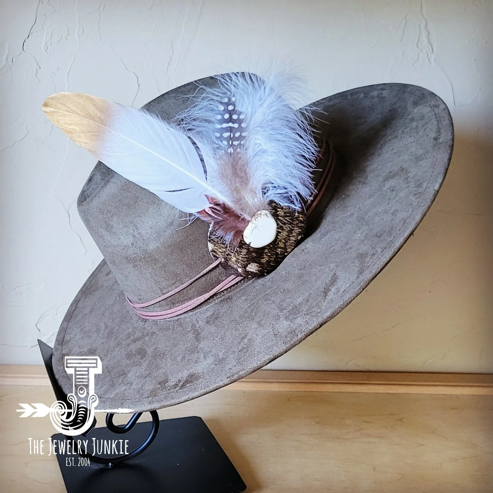 Dark Metallic Feather & Turquoise Slab Hat Band   Choice of Hat 986d