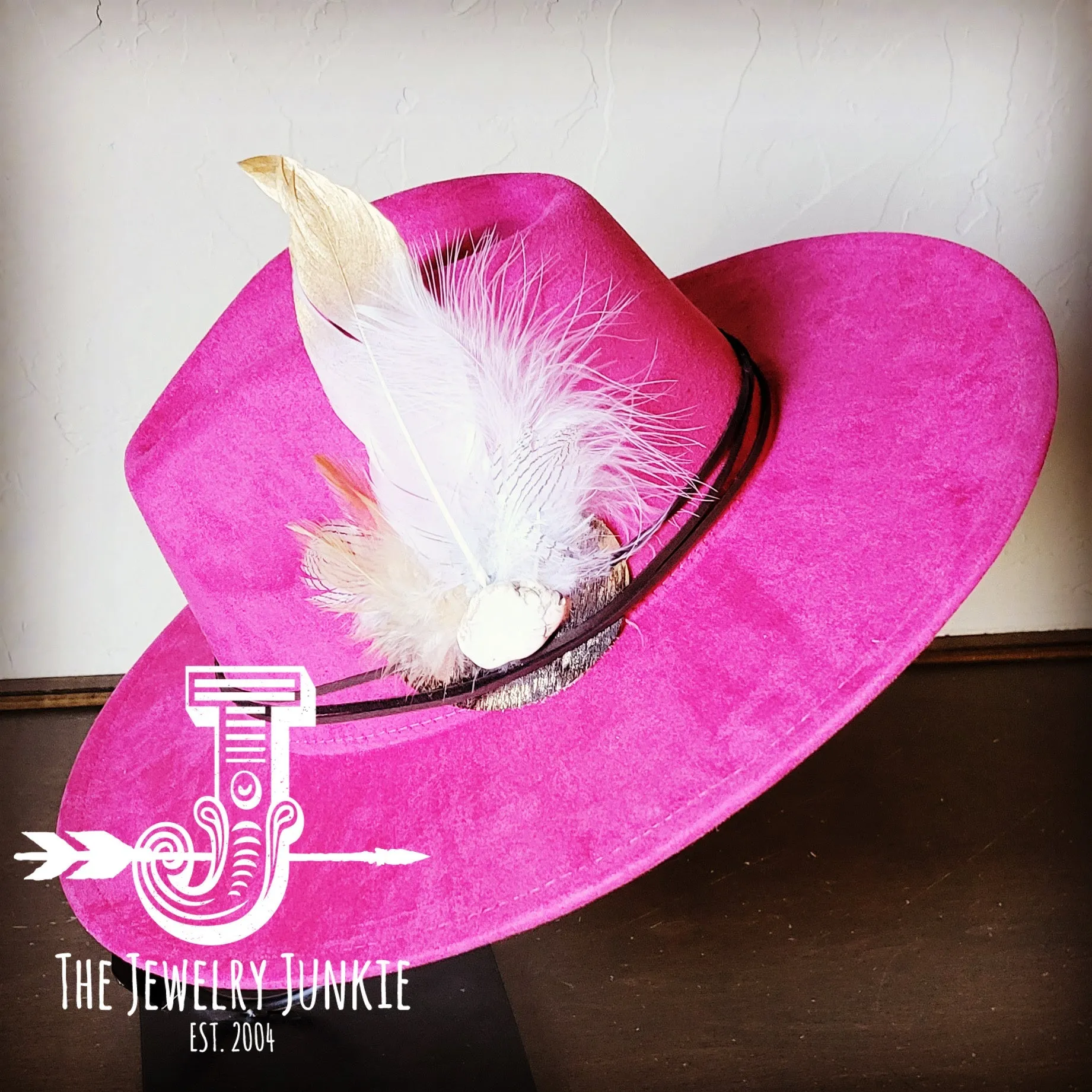 Dark Metallic Feather & Turquoise Slab Hat Band   Choice of Hat 986d