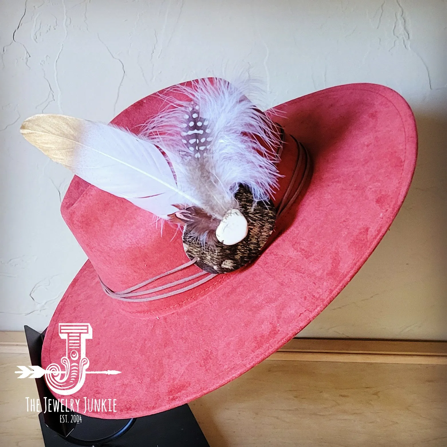 Dark Metallic Feather & Turquoise Slab Hat Band   Choice of Hat 986d