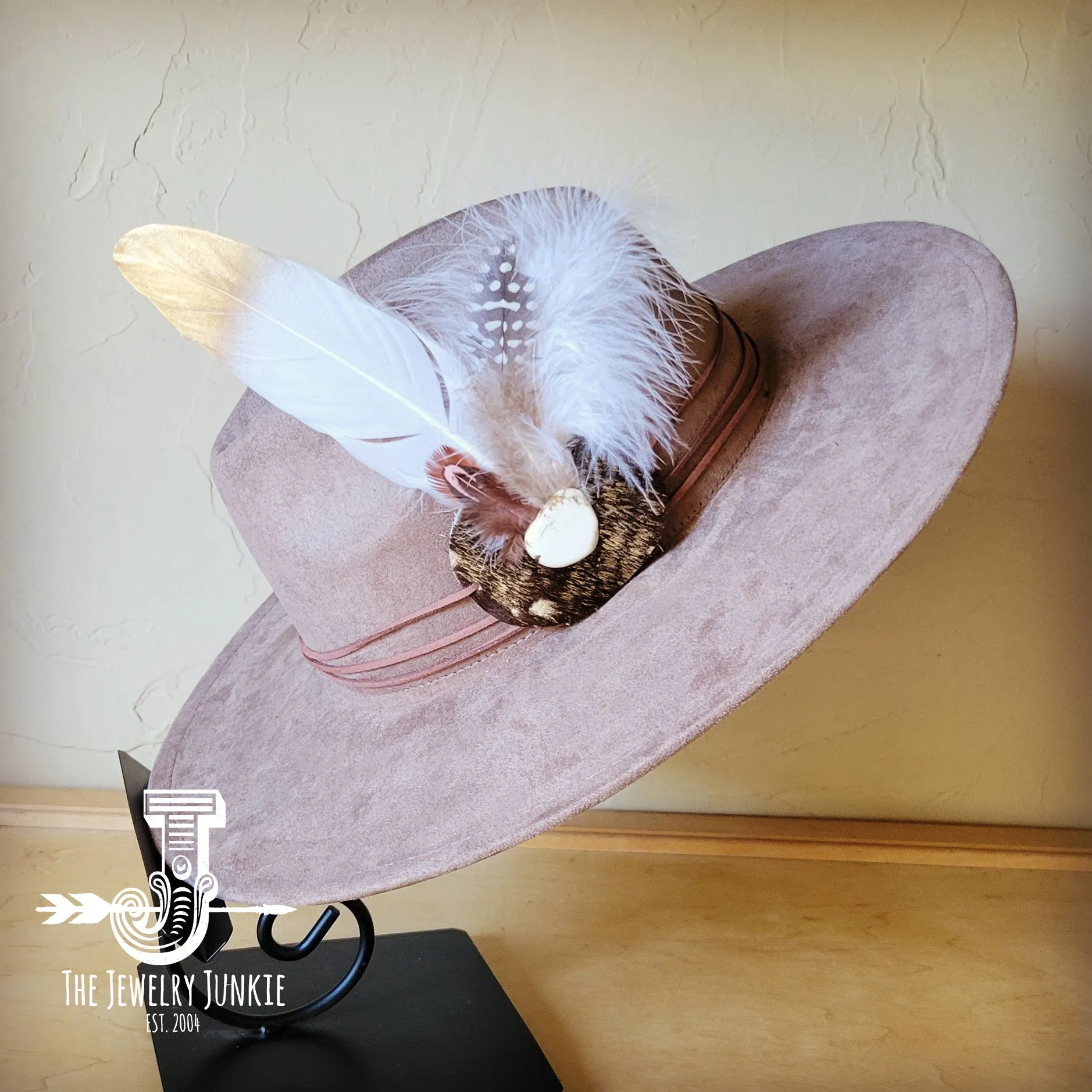Dark Metallic Feather & Turquoise Slab Hat Band   Choice of Hat 986d