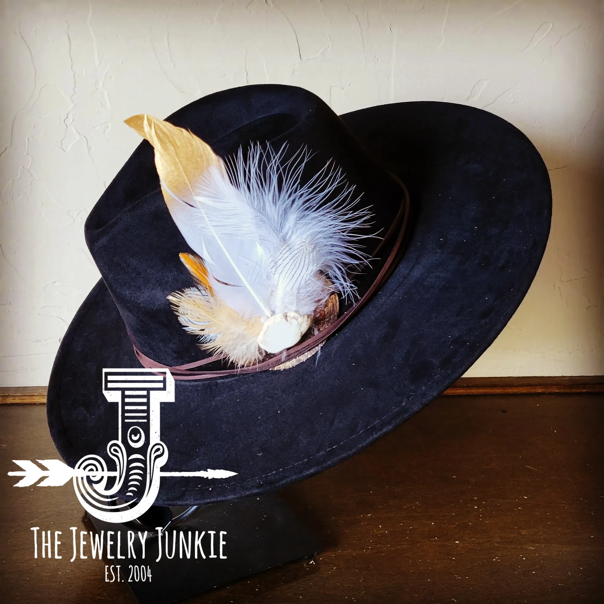 Dark Metallic Feather & Turquoise Slab Hat Band   Choice of Hat 986d