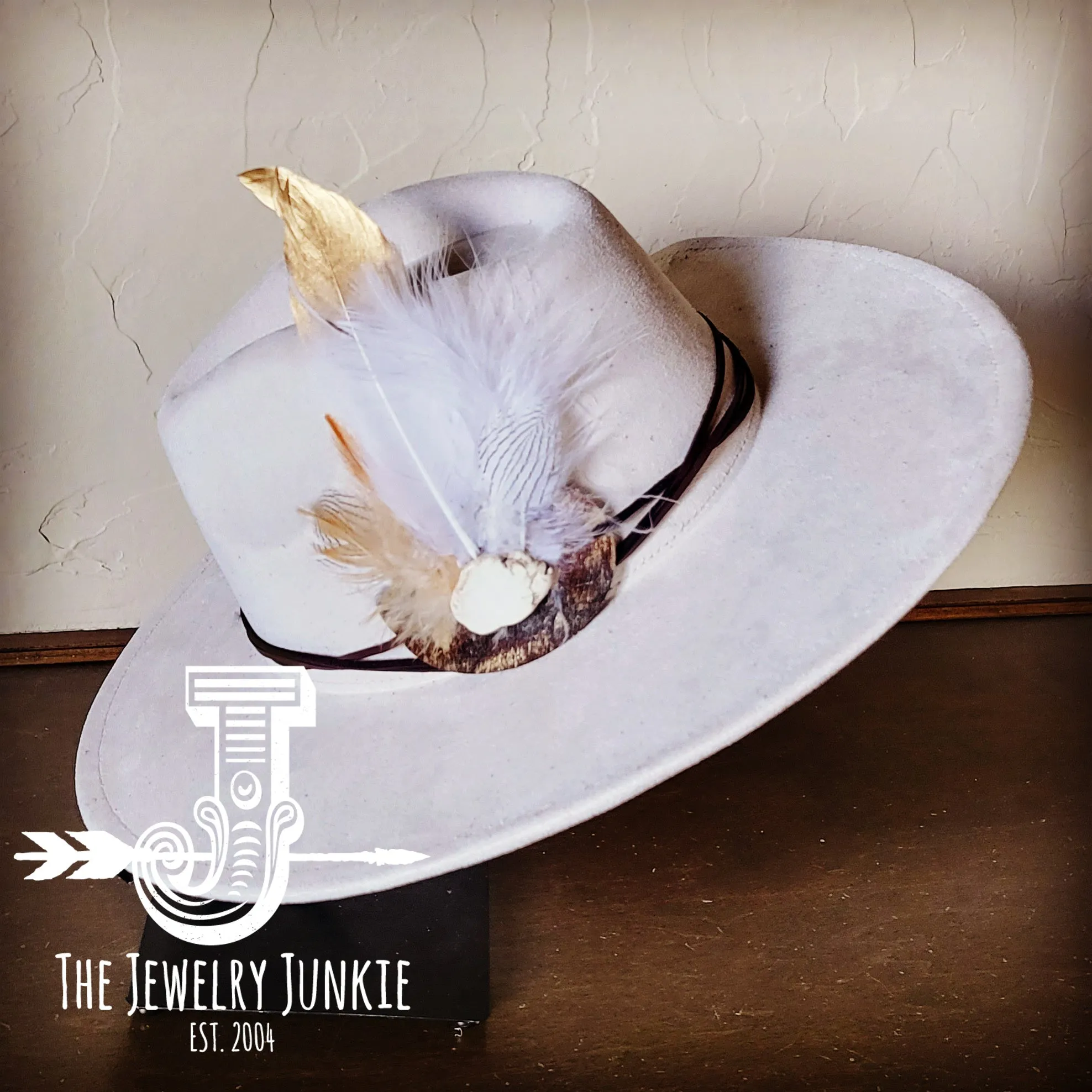 Dark Metallic Feather & Turquoise Slab Hat Band   Choice of Hat 986d
